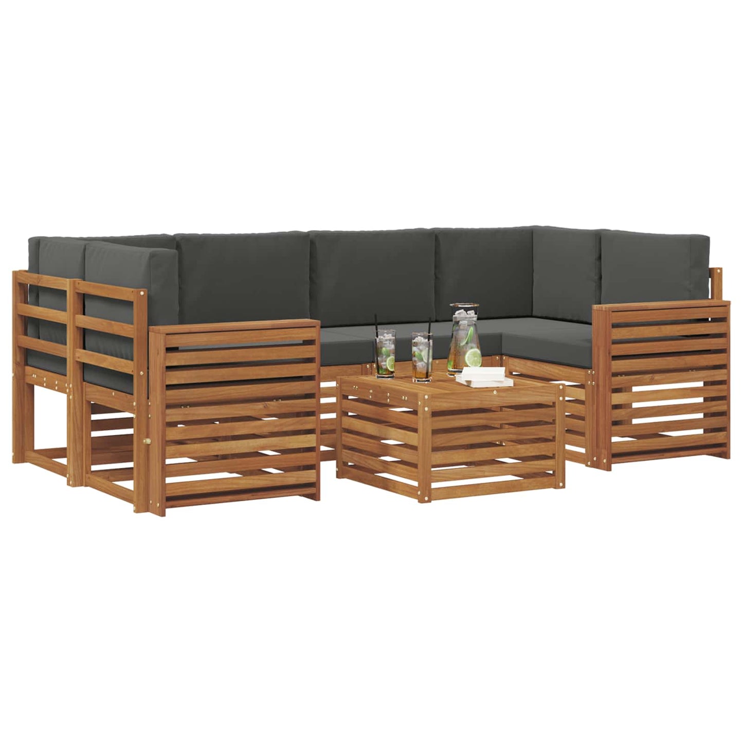 vidaXL Σειρά Καναπέ Εξωτερικού με μαξιλάρι 7 pcs Φυσικό και Ανθρακί