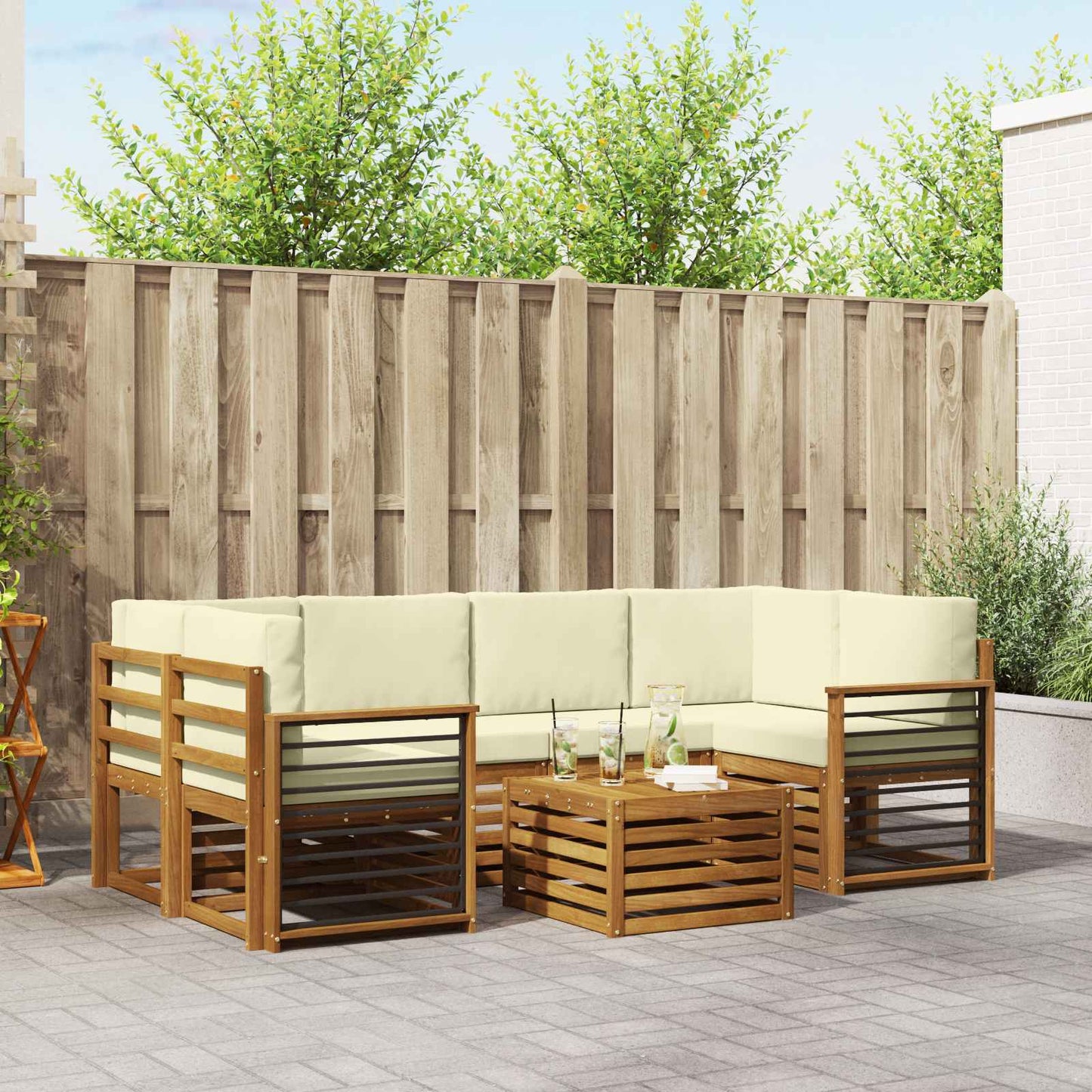 vidaXL Σειρά Καναπέ Εξωτερικού με μαξιλάρι 7 pcs Φυσικό και Κρέμα
