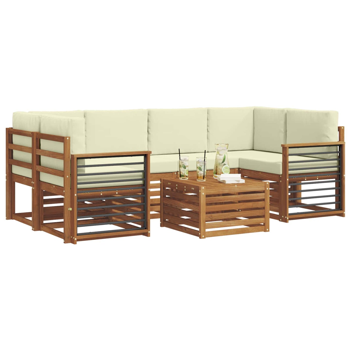 vidaXL Σειρά Καναπέ Εξωτερικού με μαξιλάρι 7 pcs Φυσικό και Κρέμα