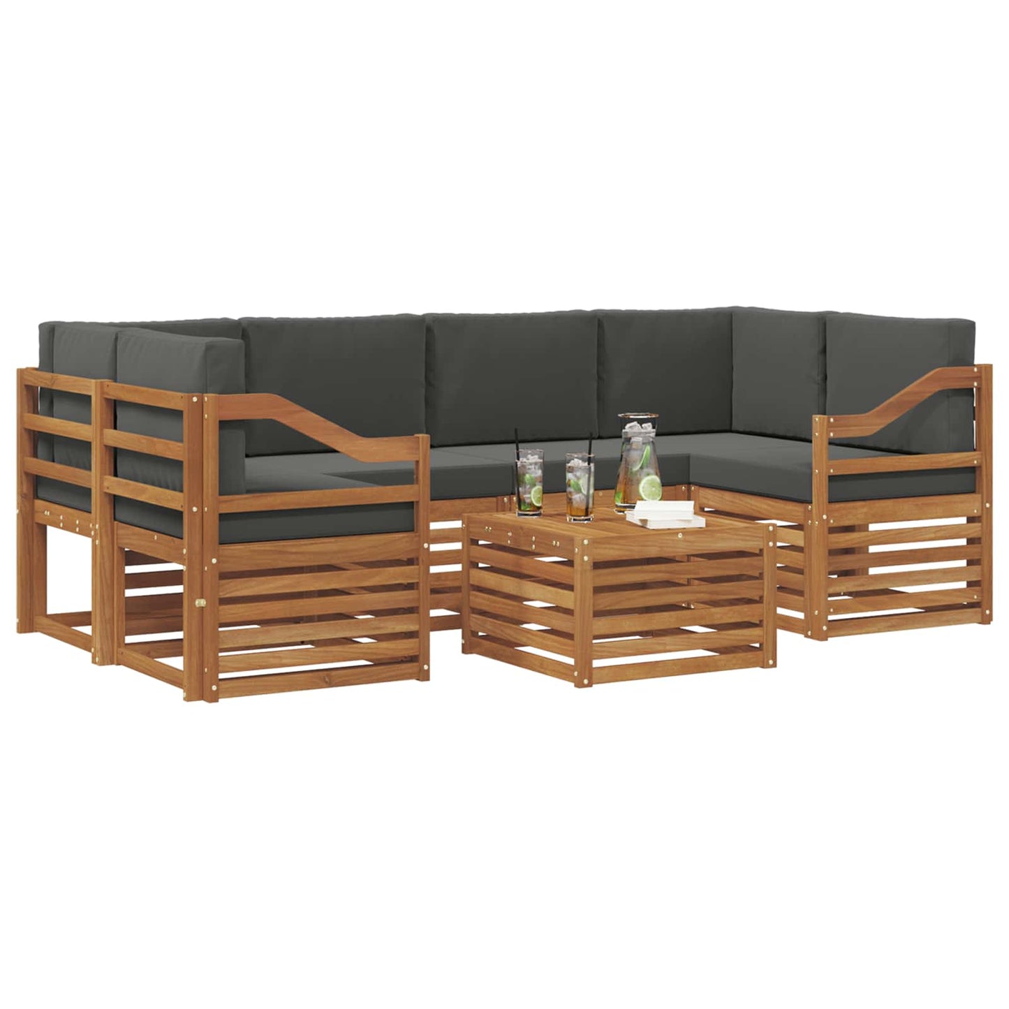 vidaXL Σειρά Καναπέ Εξωτερικού με μαξιλάρι 7 pcs Φυσικό και Ανθρακί