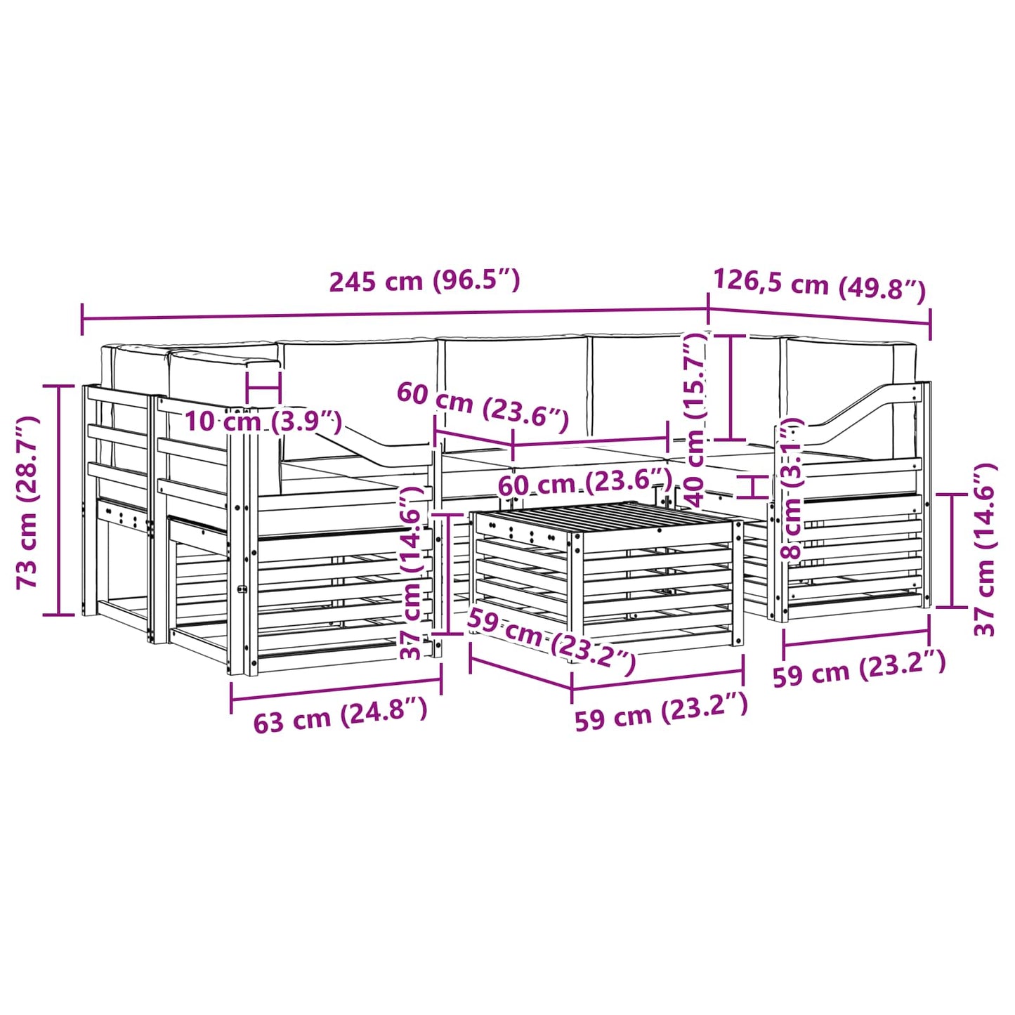 vidaXL Σειρά Καναπέ Εξωτερικού με μαξιλάρι 7 pcs Φυσικό και Ανθρακί