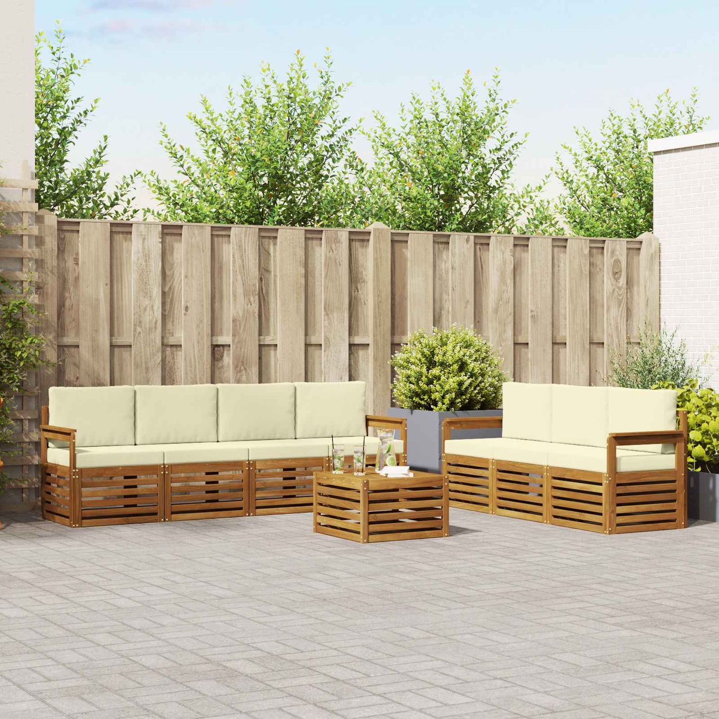 vidaXL Σετ Καναπέ 8 pcs Φυσικό και Κρέμα Στερεό Ξύλο Ακακίας