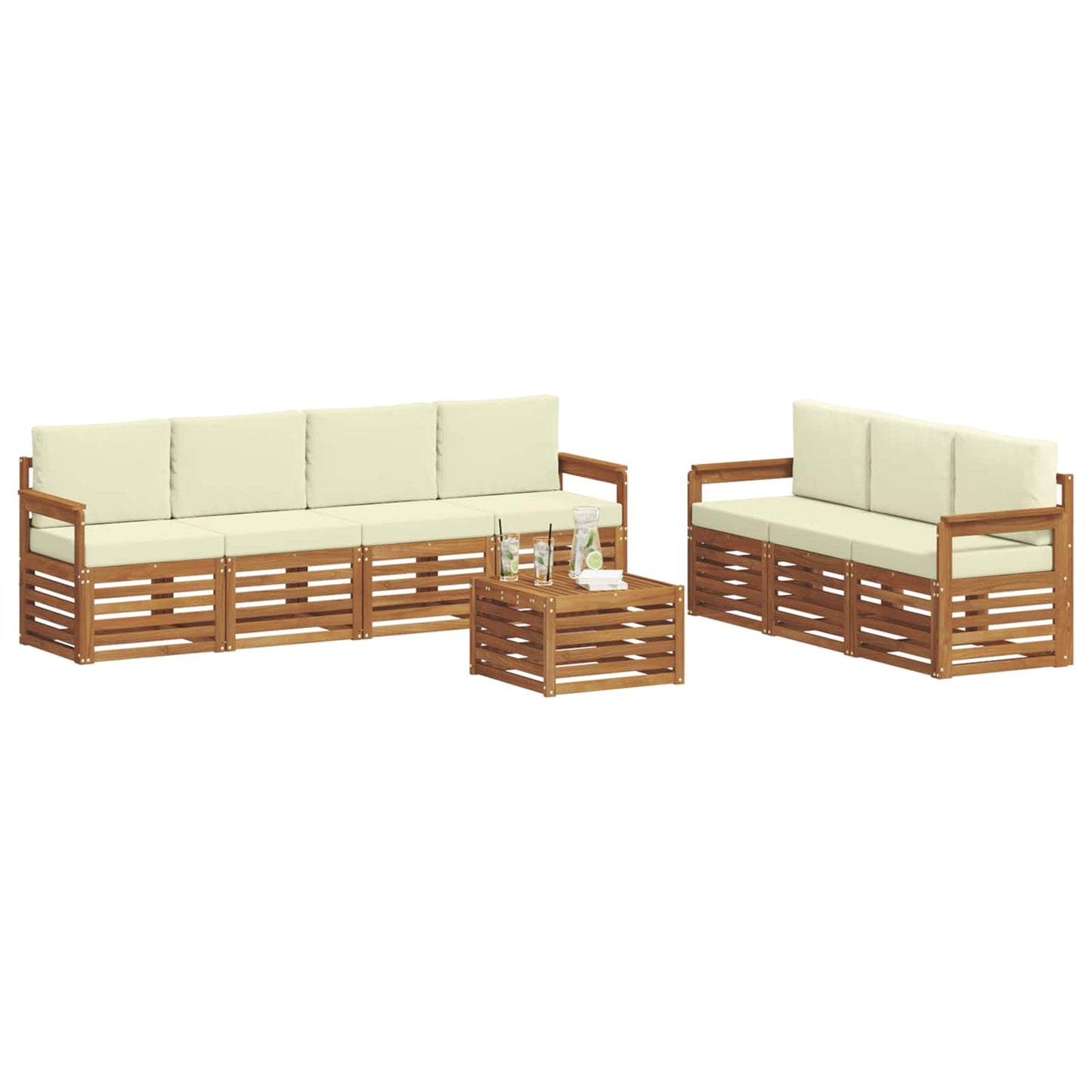 vidaXL Σετ Καναπέ 8 pcs Φυσικό και Κρέμα Στερεό Ξύλο Ακακίας