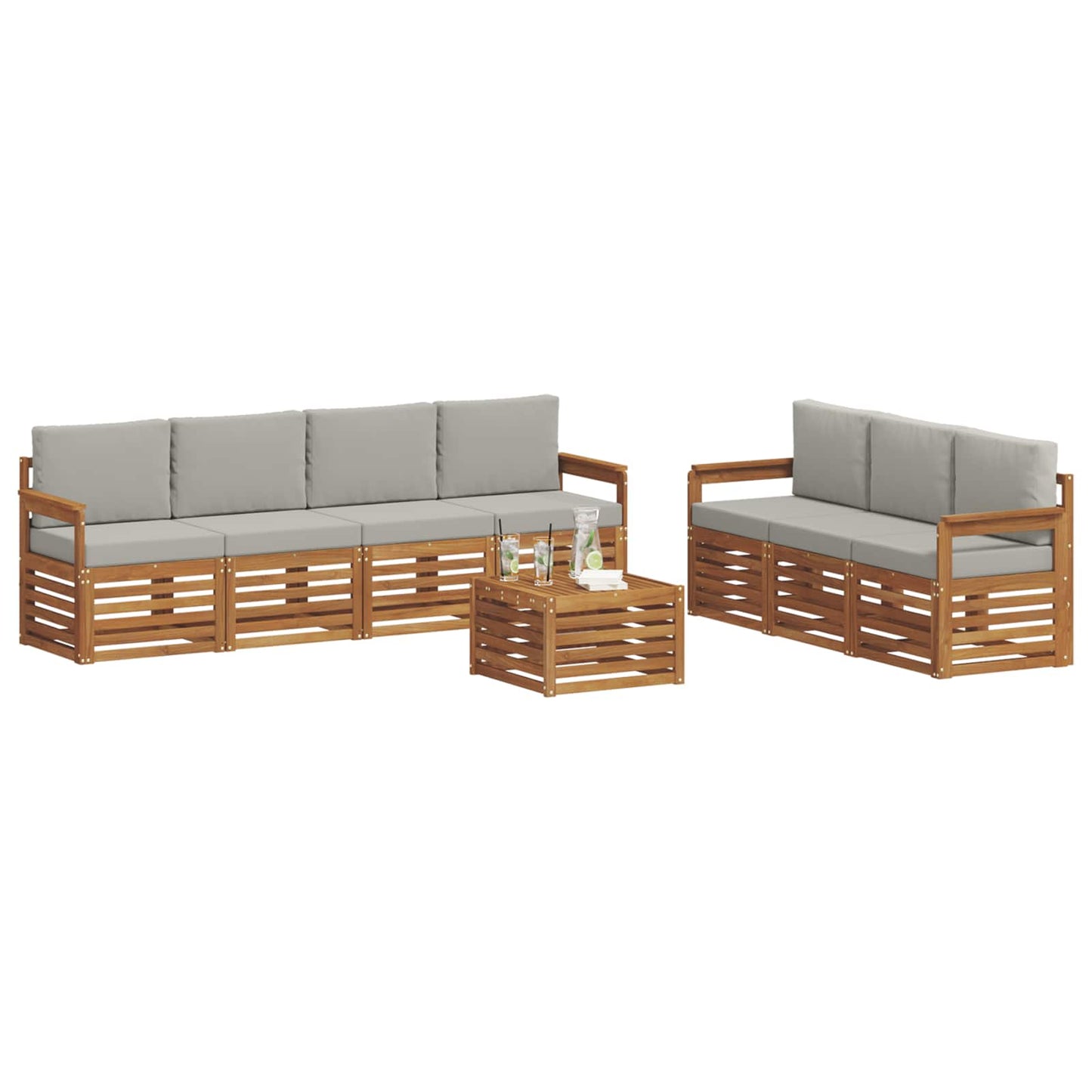 vidaXL Σετ Καναπέ 8 pcs Φυσικό και Ανοιχτό Γκρι Στερεό Ξύλο Ακακίας