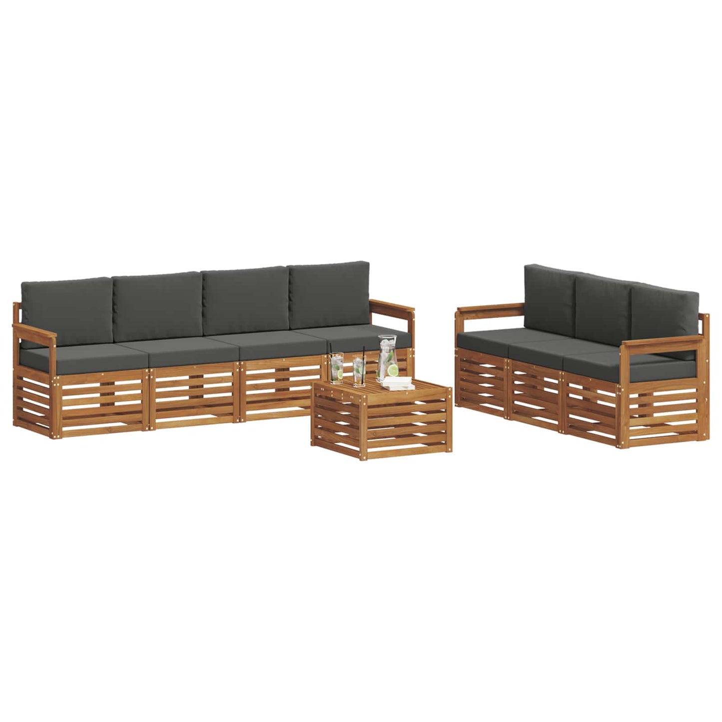 vidaXL Σετ Καναπέ 8 pcs Φυσικό και Ανθρακί Στερεό Ξύλο Ακακίας