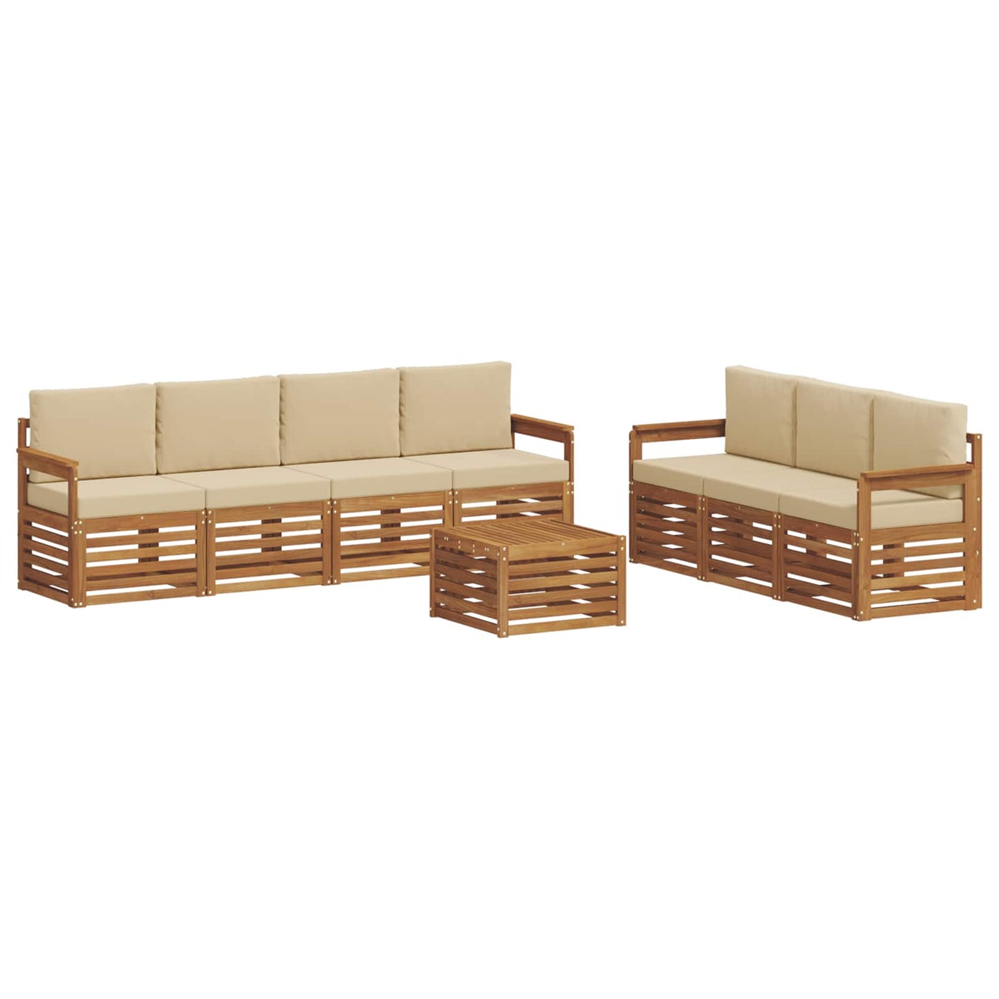 vidaXL Σετ Καναπέ 8 pcs Φυσικό και Μπεζ Στερεό Ξύλο Ακακίας