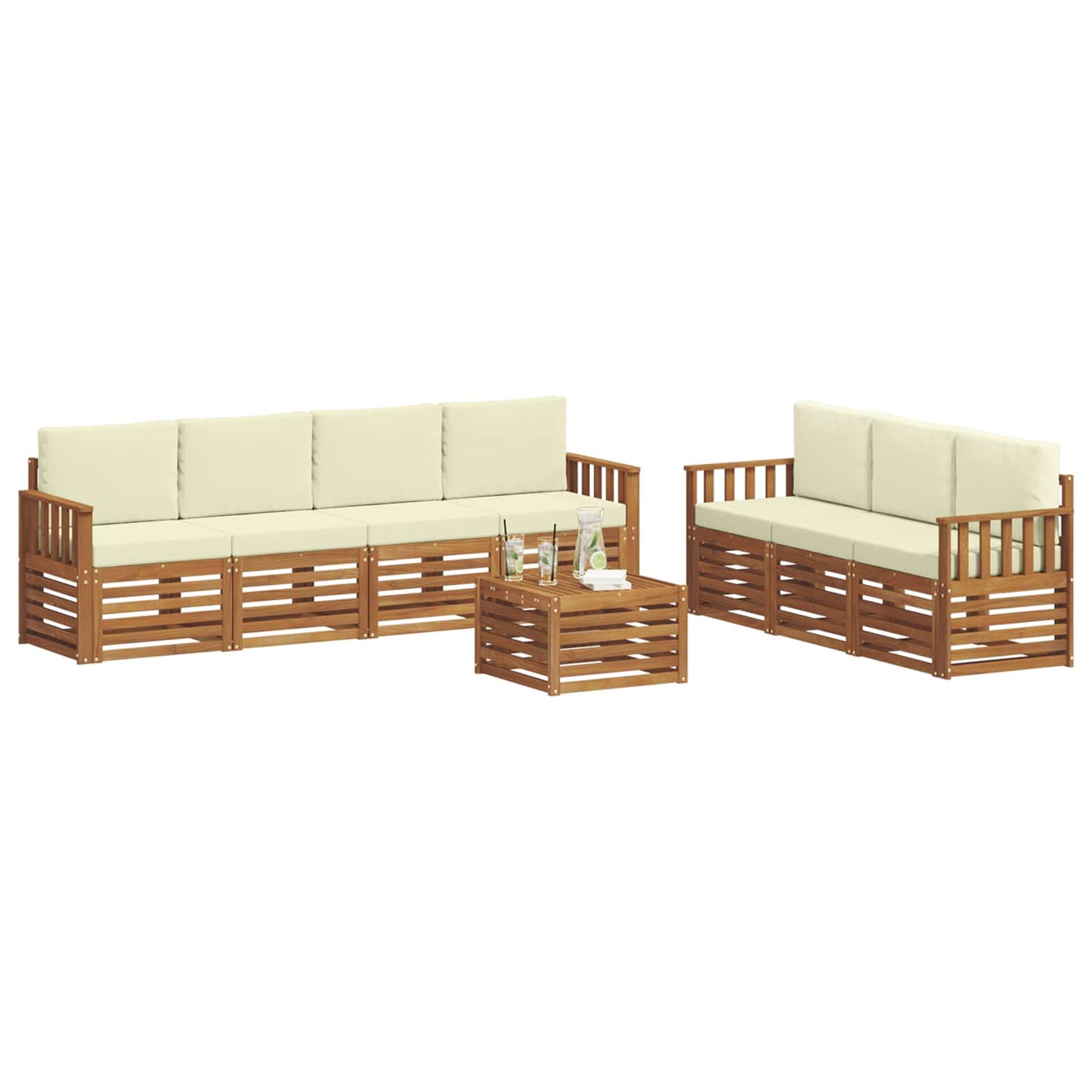 vidaXL Σετ Καναπέ 8 pcs Φυσικό και Κρέμα Στερεό Ξύλο Ακακίας