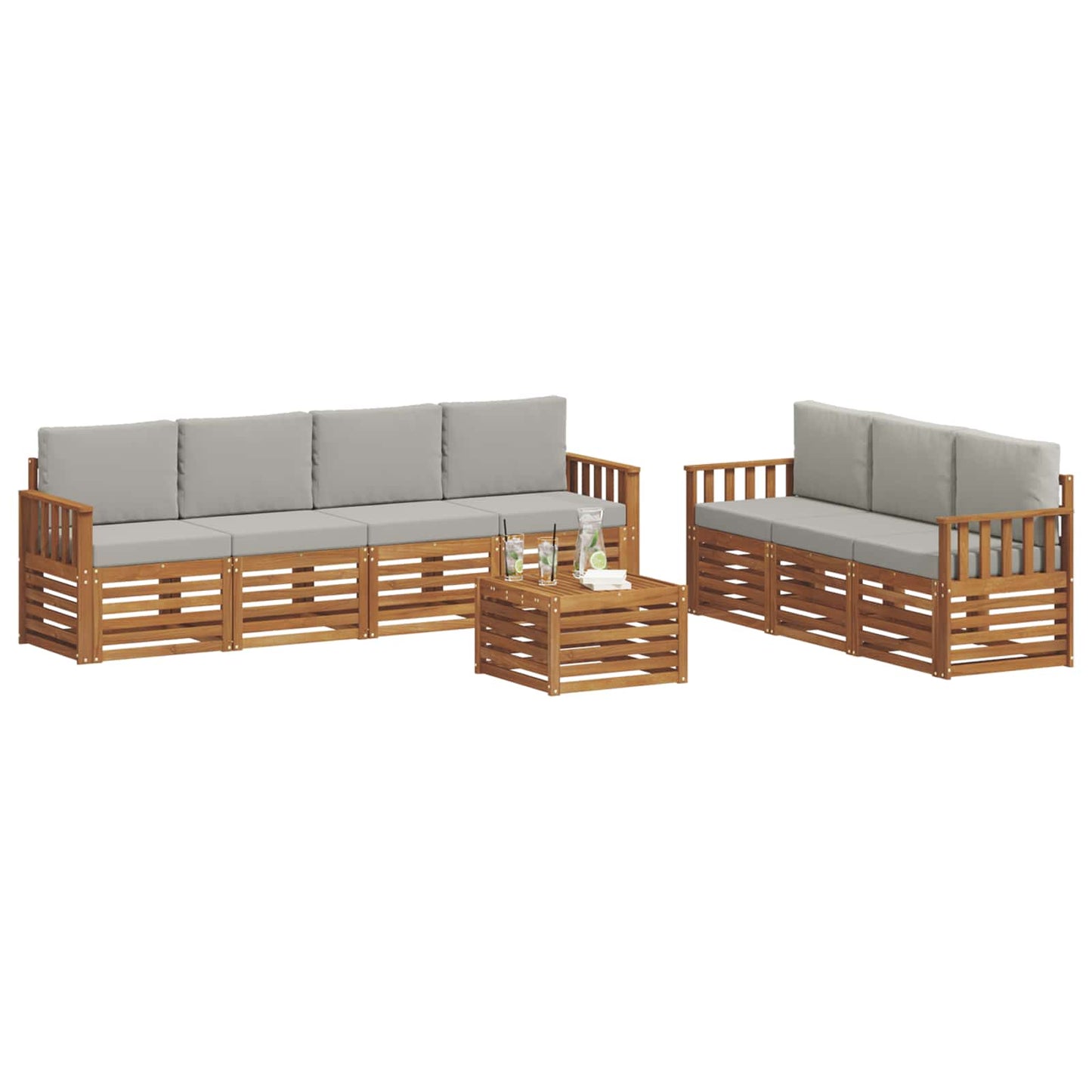 vidaXL Σετ Καναπέ 8 pcs Φυσικό και Ανοιχτό Γκρι Στερεό Ξύλο Ακακίας