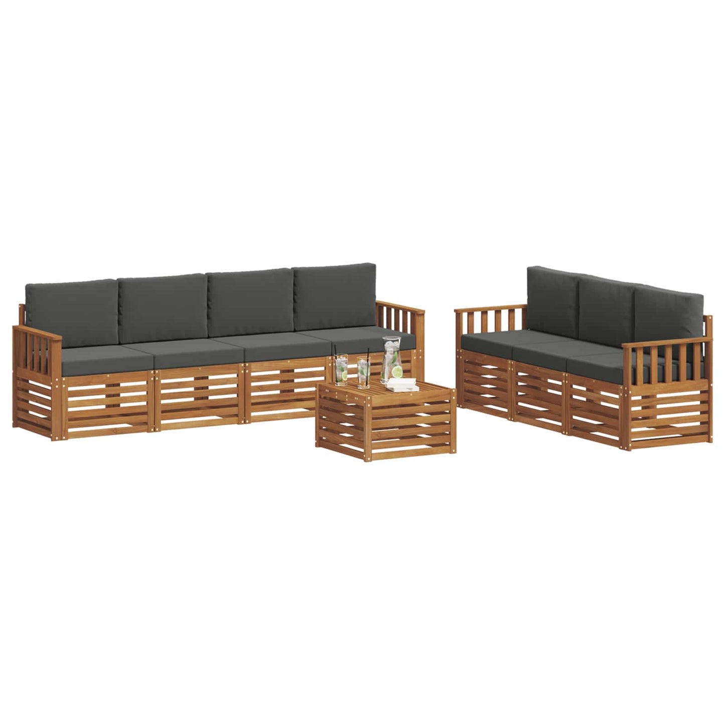vidaXL Σετ Καναπέ 8 pcs Φυσικό και Ανθρακί Στερεό Ξύλο Ακακίας