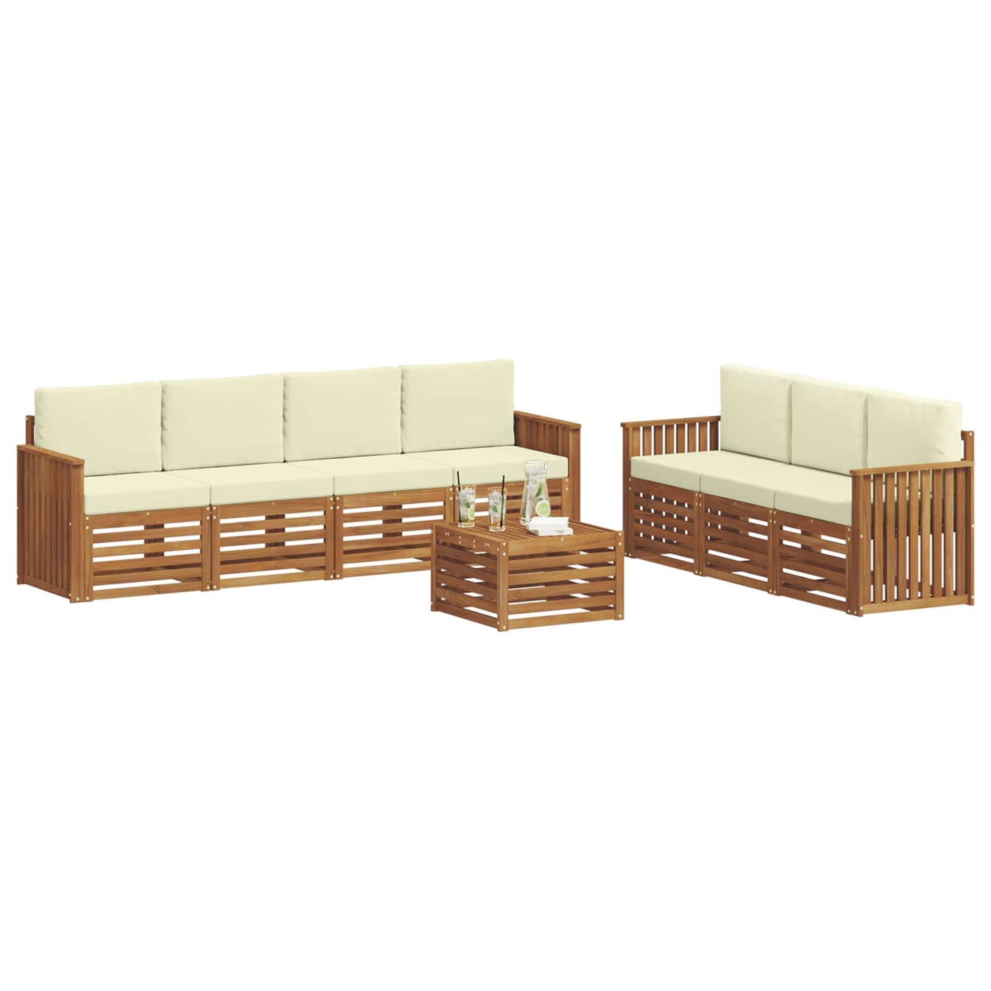 vidaXL Σετ Καναπέ 8 pcs Φυσικό και Κρέμα Στερεό Ξύλο Ακακίας