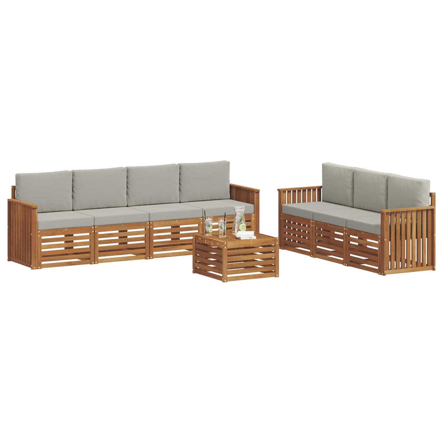 vidaXL Σετ Καναπέ 8 pcs Φυσικό και Ανοιχτό Γκρι Στερεό Ξύλο Ακακίας
