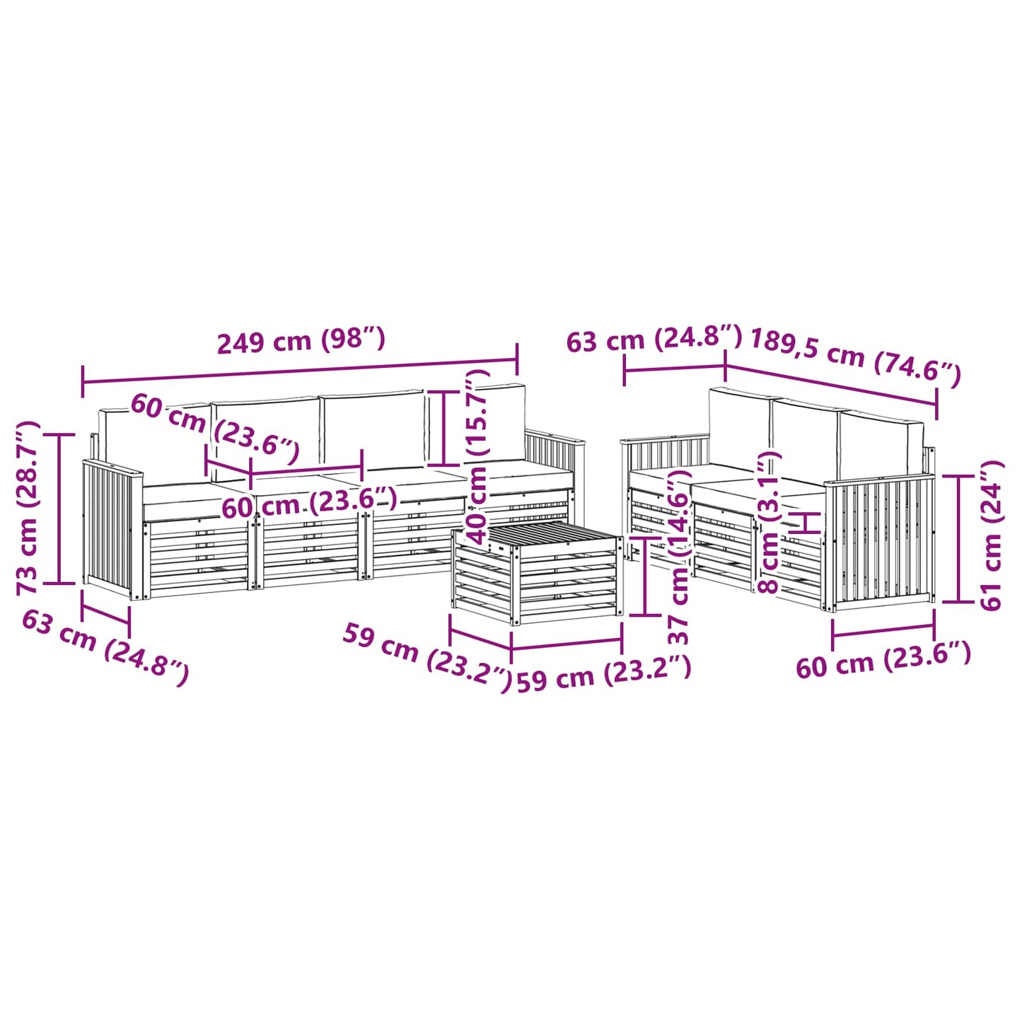 vidaXL Σετ Καναπέ 8 pcs Φυσικό και Ανοιχτό Γκρι Στερεό Ξύλο Ακακίας