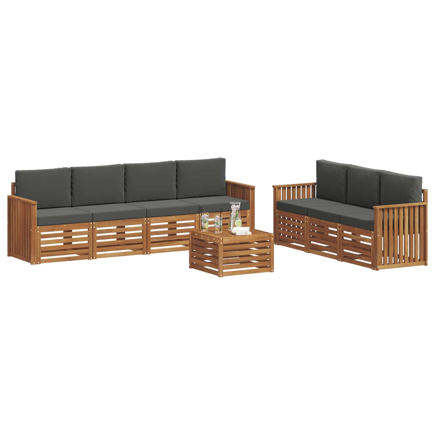 vidaXL Σετ Καναπέ 8 pcs Φυσικό και Ανθρακί Στερεό Ξύλο Ακακίας