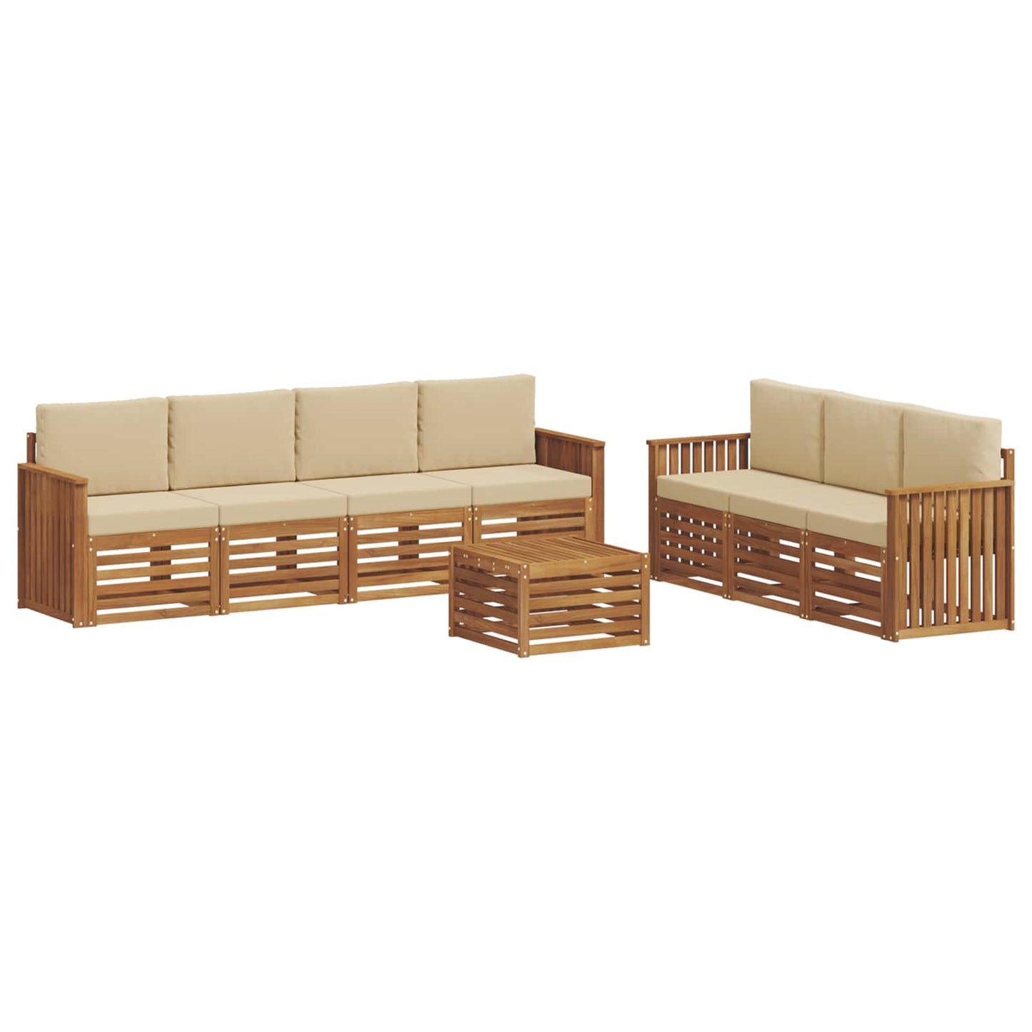 vidaXL Σετ Καναπέ 8 pcs Φυσικό και Μπεζ Στερεό Ξύλο Ακακίας