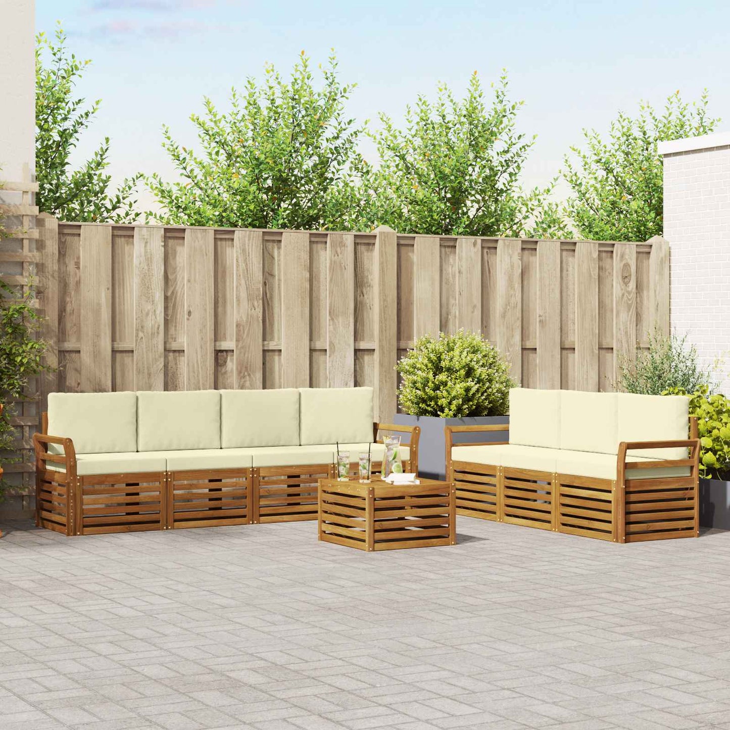 vidaXL Σετ Καναπέ 8 pcs Φυσικό και Κρέμα Στερεό Ξύλο Ακακίας