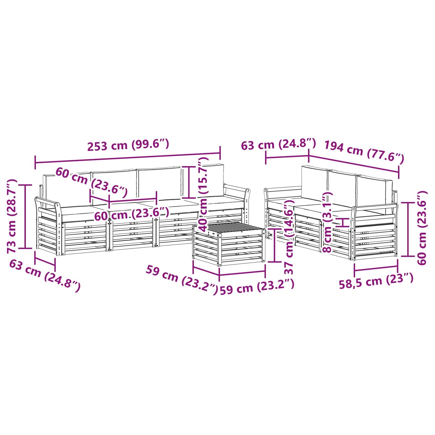 vidaXL Σετ Καναπέ 8 pcs Φυσικό και Ανοιχτό Γκρι Στερεό Ξύλο Ακακίας
