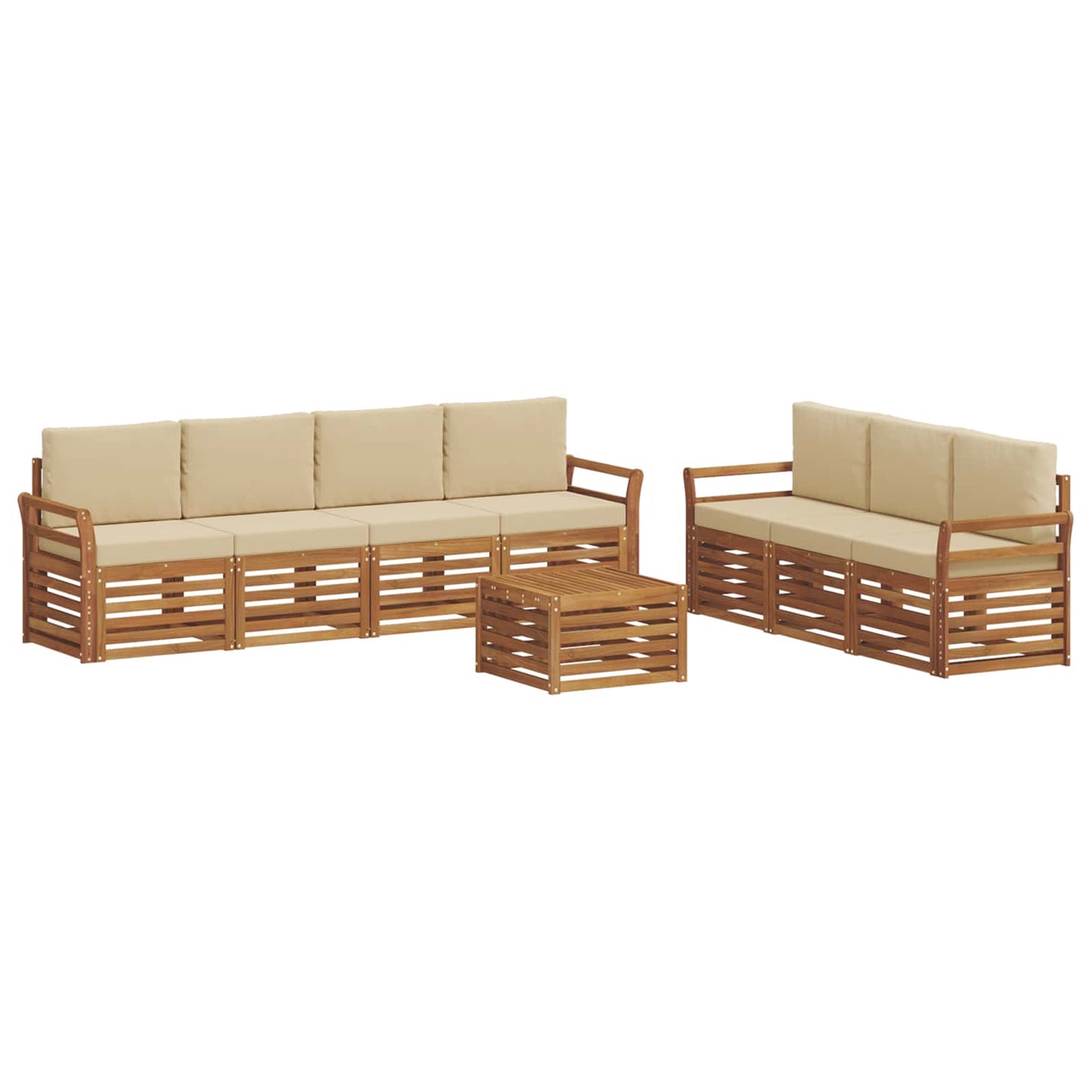 vidaXL Σετ Καναπέ 8 pcs Φυσικό και Μπεζ Στερεό Ξύλο Ακακίας
