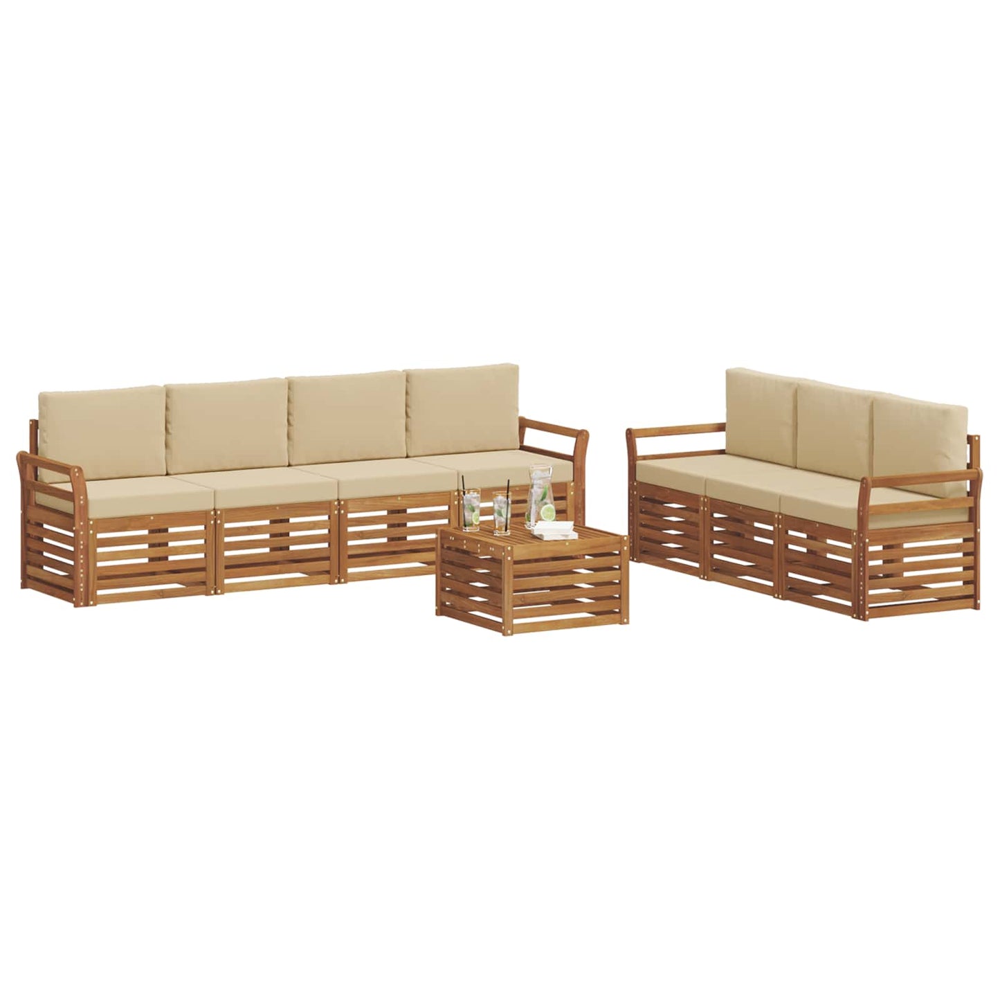 vidaXL Σετ Καναπέ 8 pcs Φυσικό και Μπεζ Στερεό Ξύλο Ακακίας