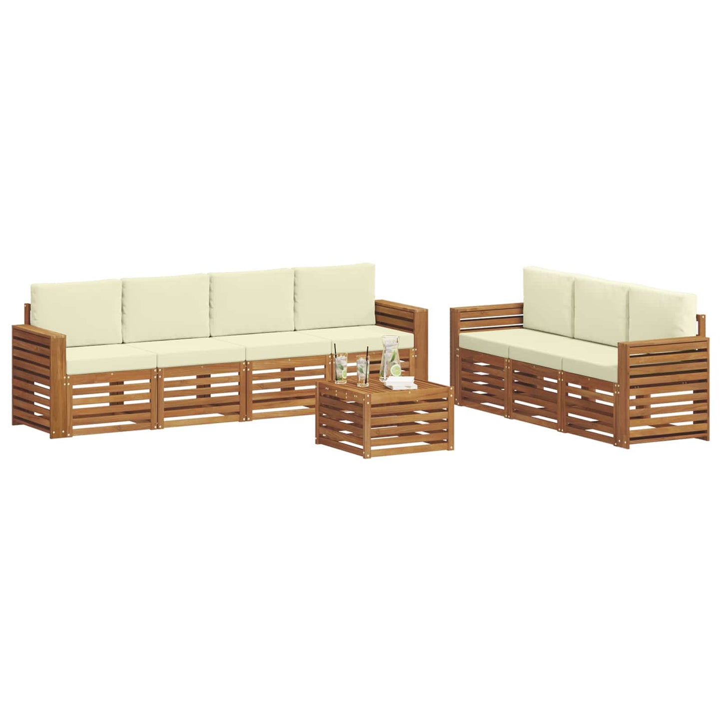 vidaXL Σετ Καναπέ 8 pcs Φυσικό και Κρέμα Στερεό Ξύλο Ακακίας