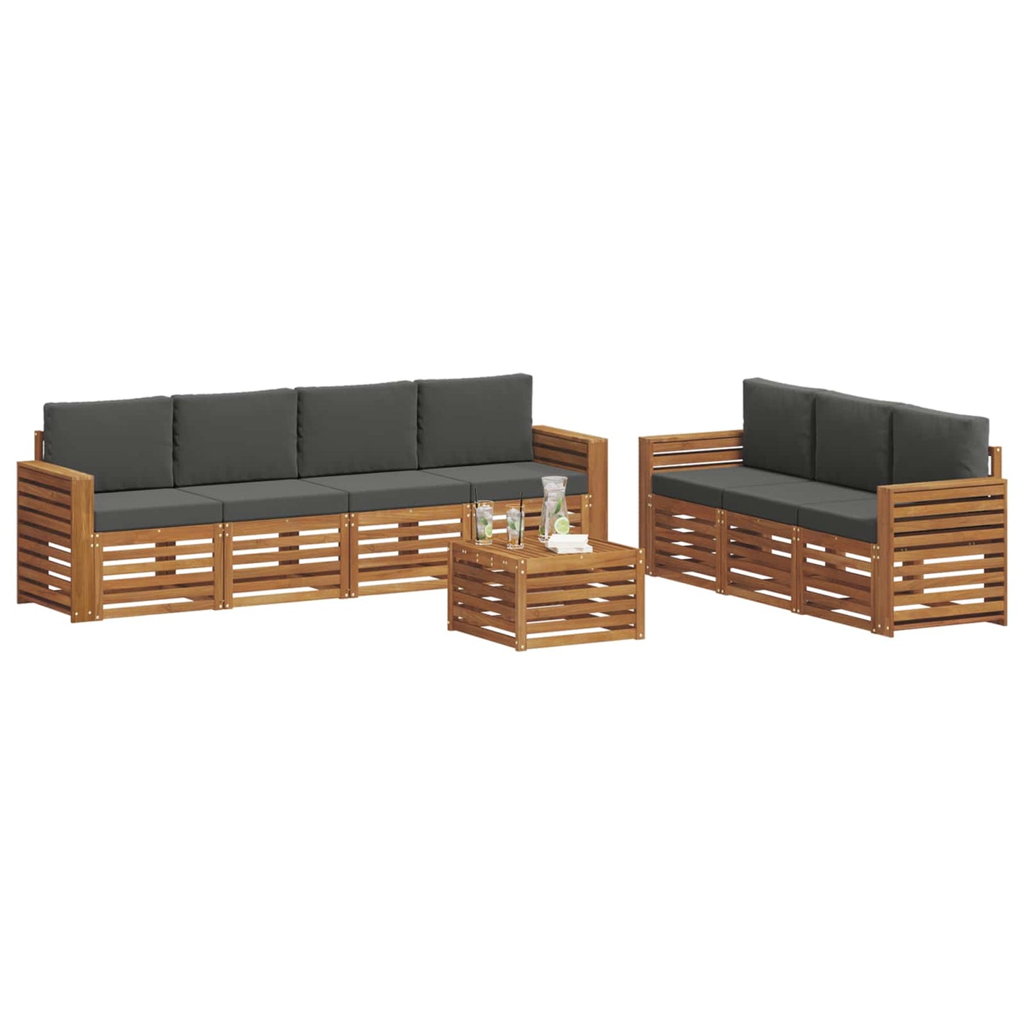 vidaXL Σετ Καναπέ 8 pcs Φυσικό και Ανθρακί Στερεό Ξύλο Ακακίας