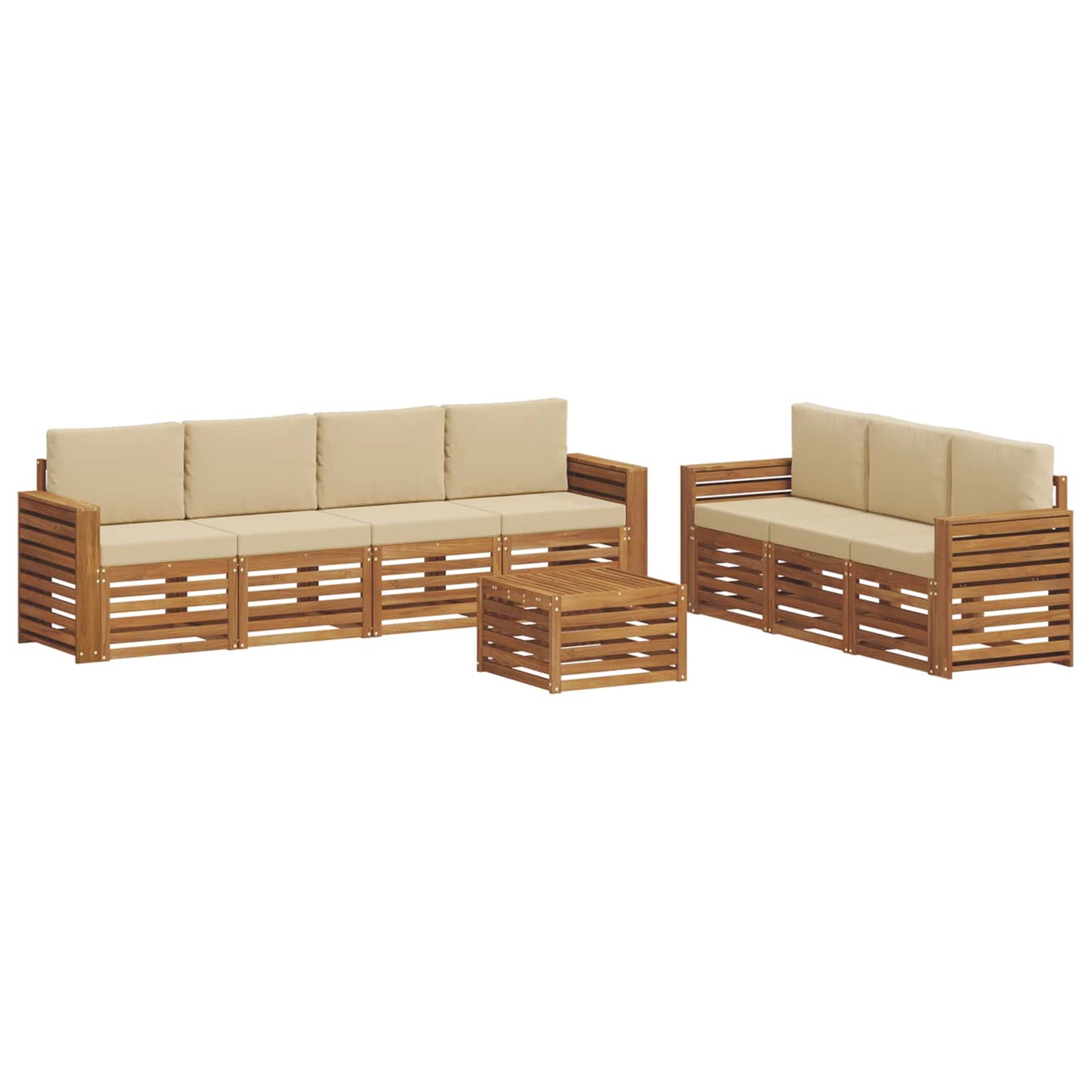vidaXL Σετ Καναπέ 8 pcs Φυσικό και Μπεζ Στερεό Ξύλο Ακακίας