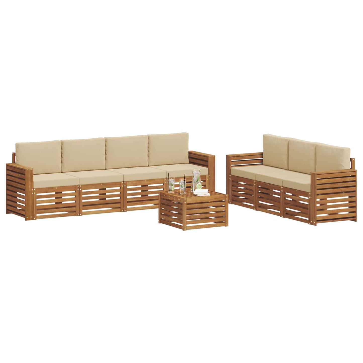 vidaXL Σετ Καναπέ 8 pcs Φυσικό και Μπεζ Στερεό Ξύλο Ακακίας