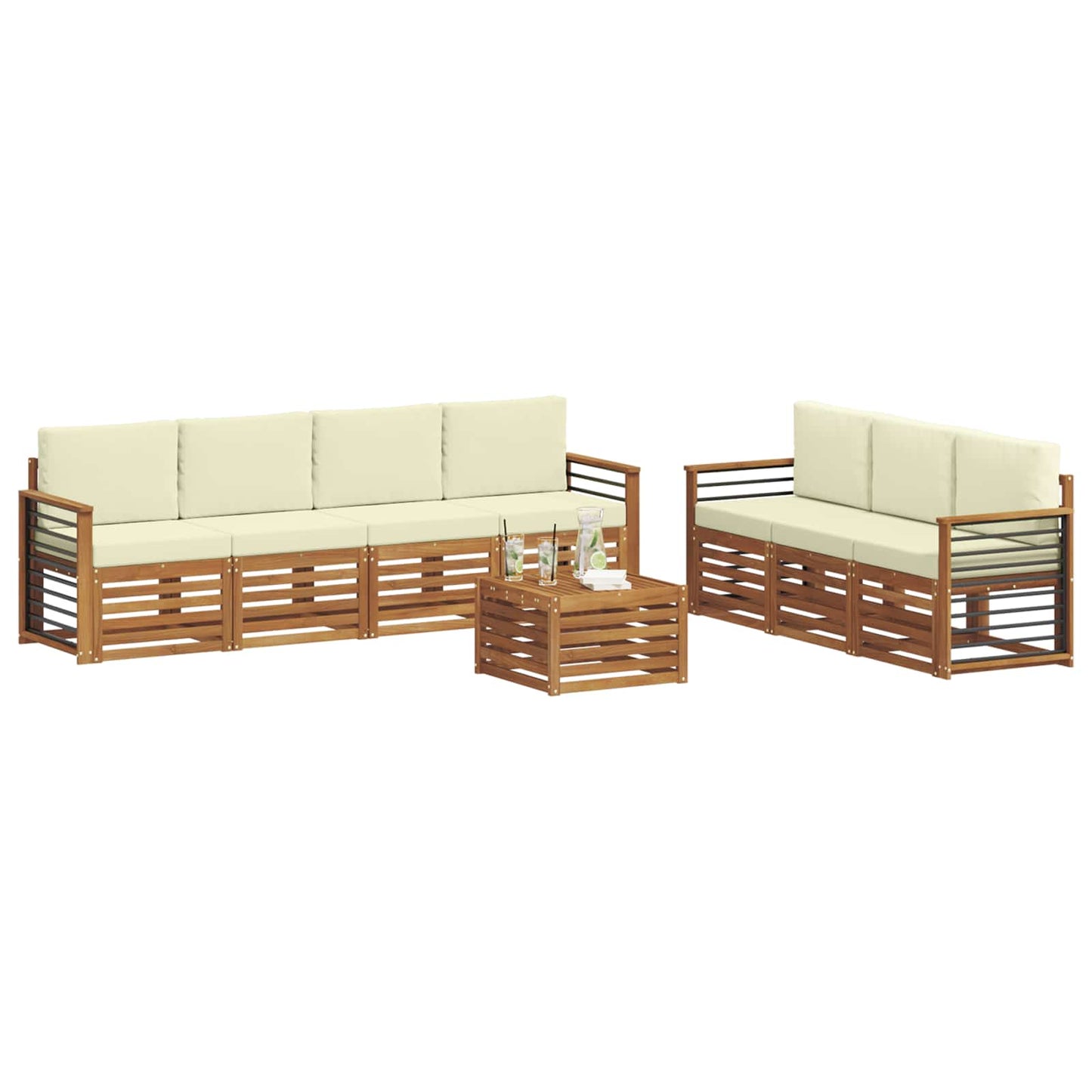 vidaXL Σετ Καναπέ 8 pcs Φυσικό και Κρέμα Στερεό Ξύλο Ακακίας