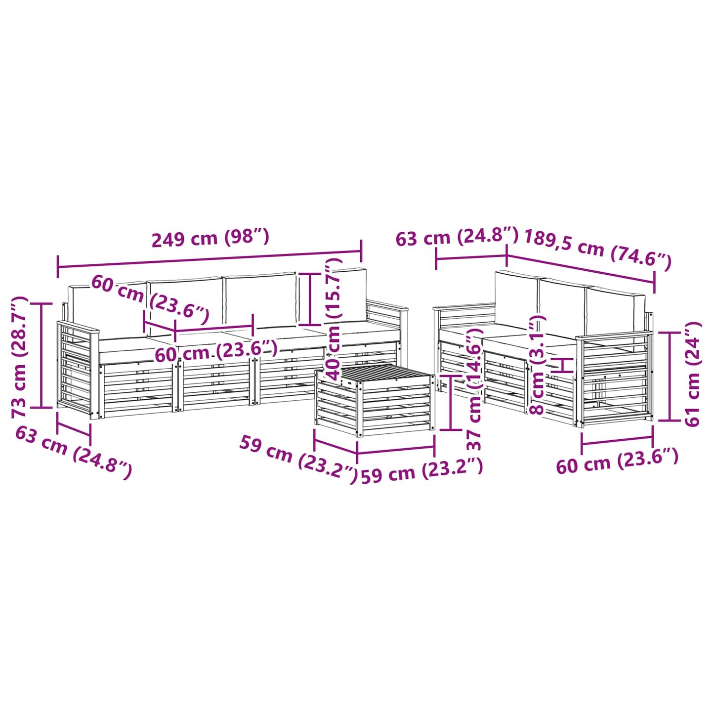vidaXL Σετ Καναπέ 8 pcs Φυσικό και Κρέμα Στερεό Ξύλο Ακακίας