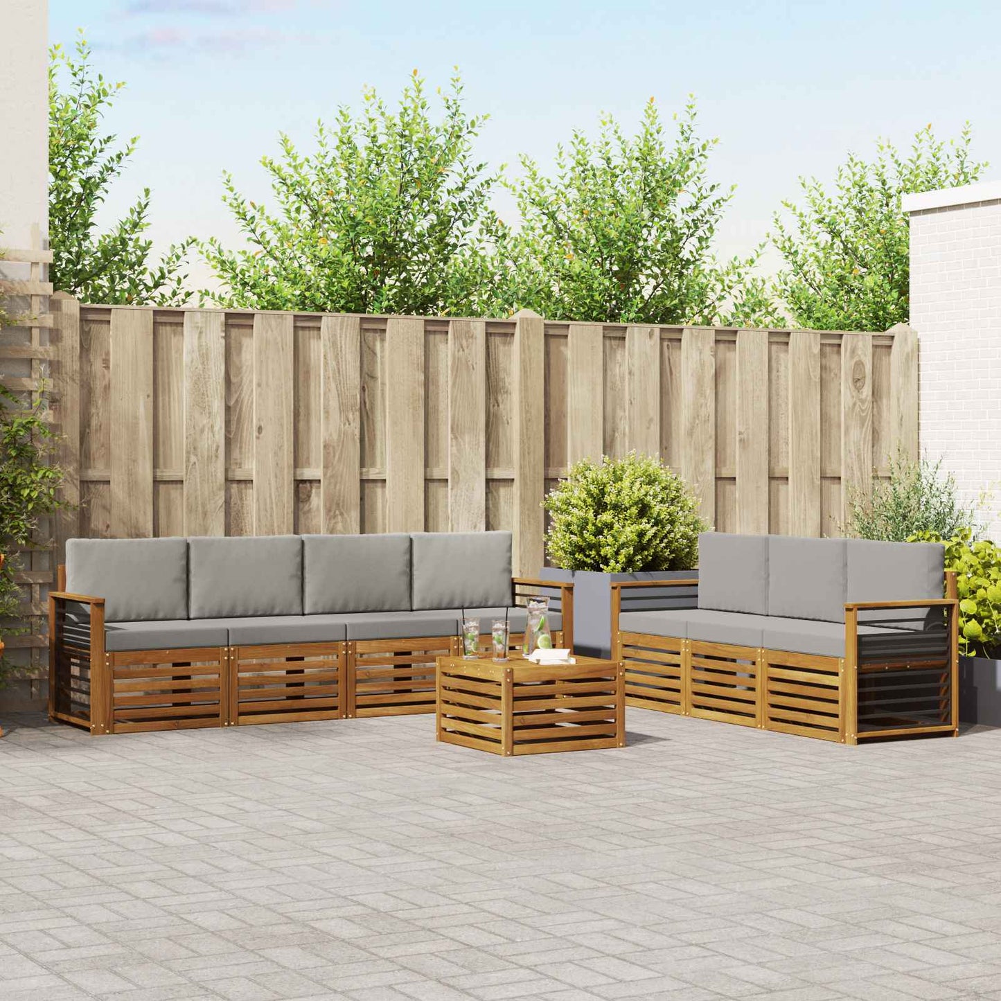 vidaXL Σετ Καναπέ 8 pcs Φυσικό και Ανοιχτό Γκρι Στερεό Ξύλο Ακακίας