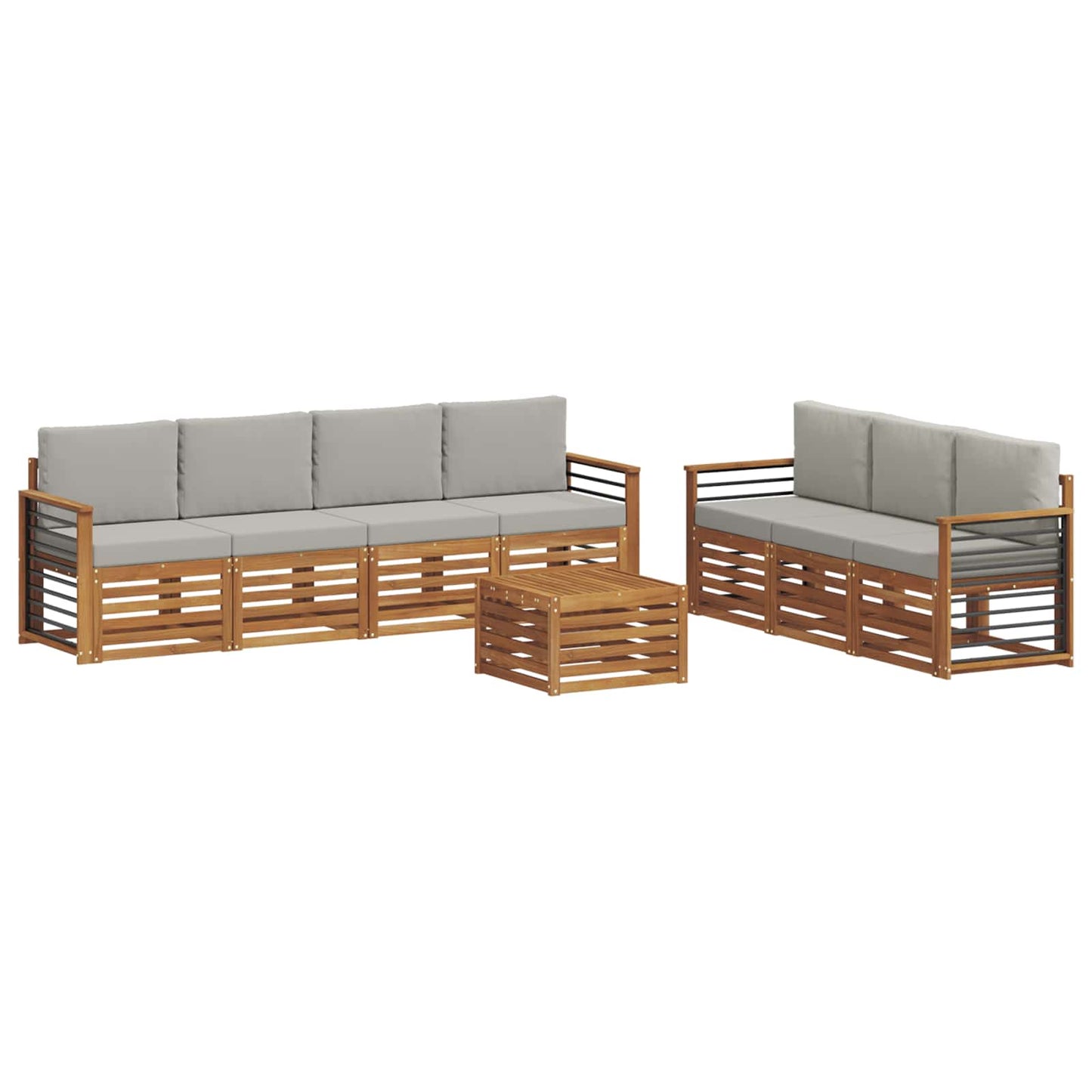 vidaXL Σετ Καναπέ 8 pcs Φυσικό και Ανοιχτό Γκρι Στερεό Ξύλο Ακακίας