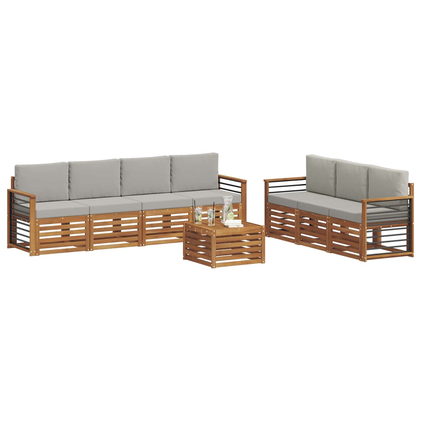 vidaXL Σετ Καναπέ 8 pcs Φυσικό και Ανοιχτό Γκρι Στερεό Ξύλο Ακακίας