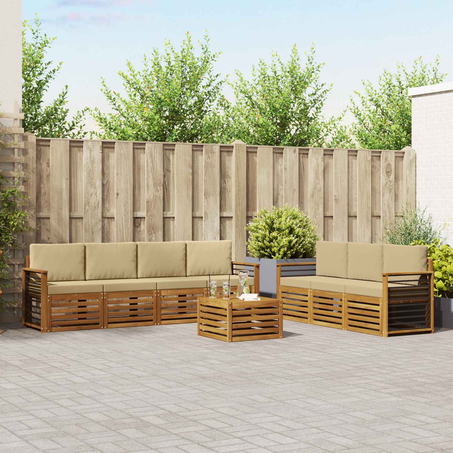 vidaXL Σετ Καναπέ 8 pcs Φυσικό και Μπεζ Στερεό Ξύλο Ακακίας
