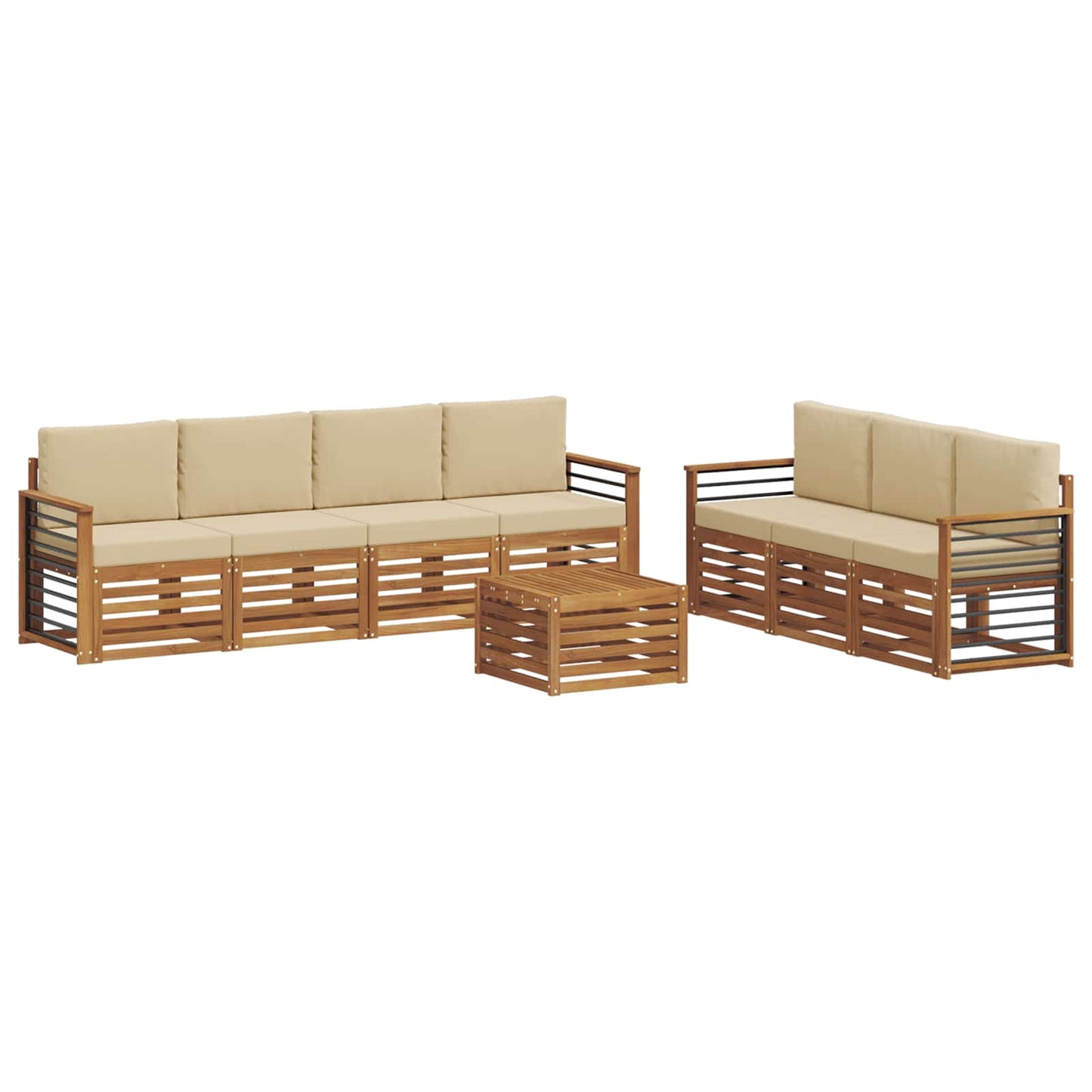 vidaXL Σετ Καναπέ 8 pcs Φυσικό και Μπεζ Στερεό Ξύλο Ακακίας