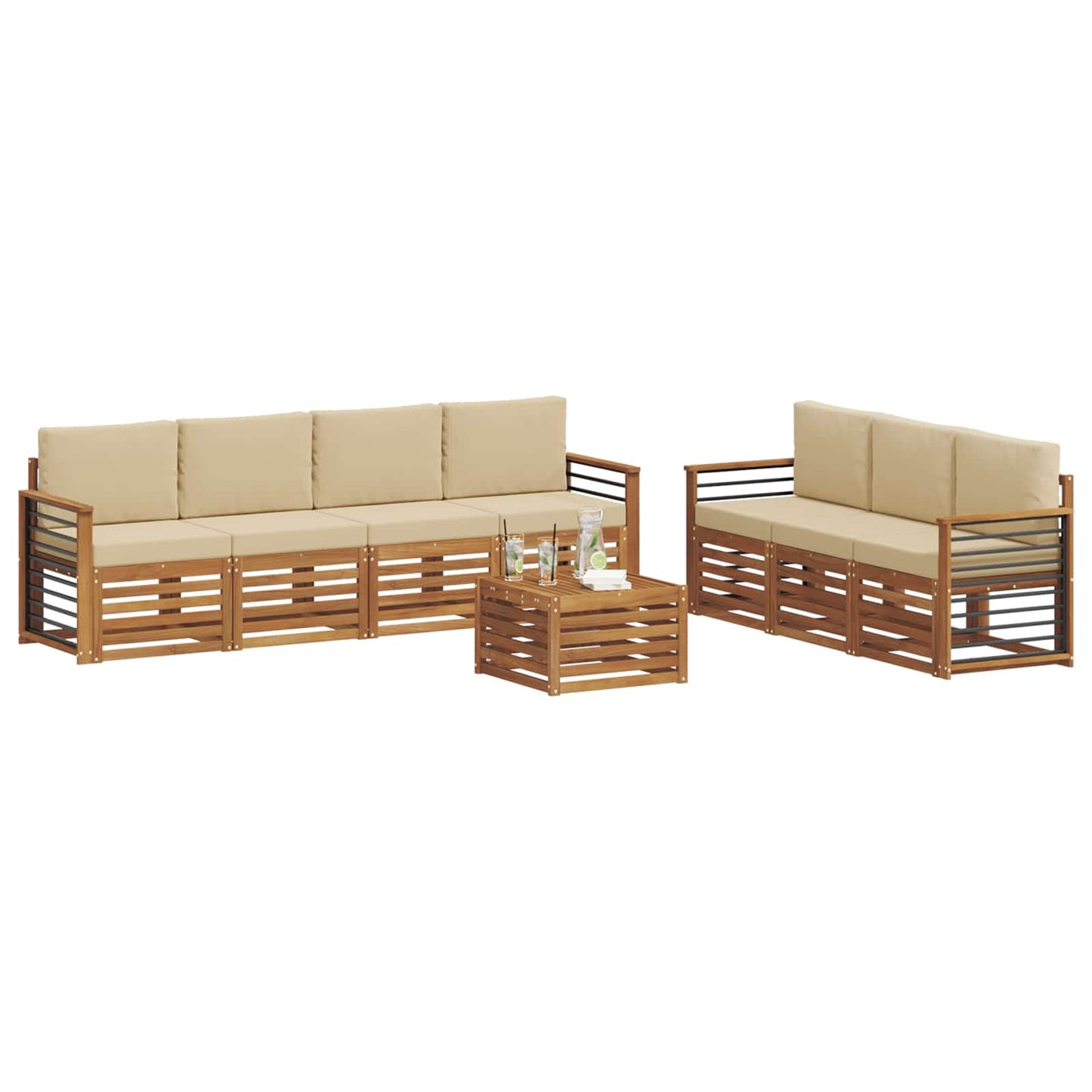 vidaXL Σετ Καναπέ 8 pcs Φυσικό και Μπεζ Στερεό Ξύλο Ακακίας