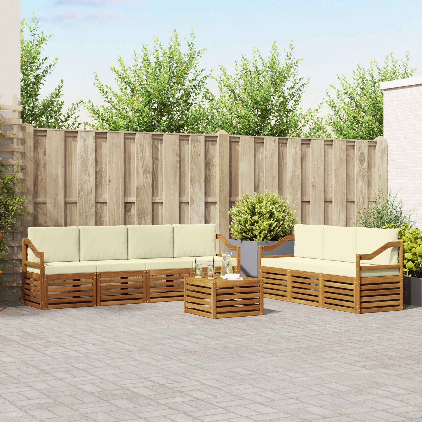 vidaXL Σετ Καναπέ 8 pcs Φυσικό και Κρέμα Στερεό Ξύλο Ακακίας