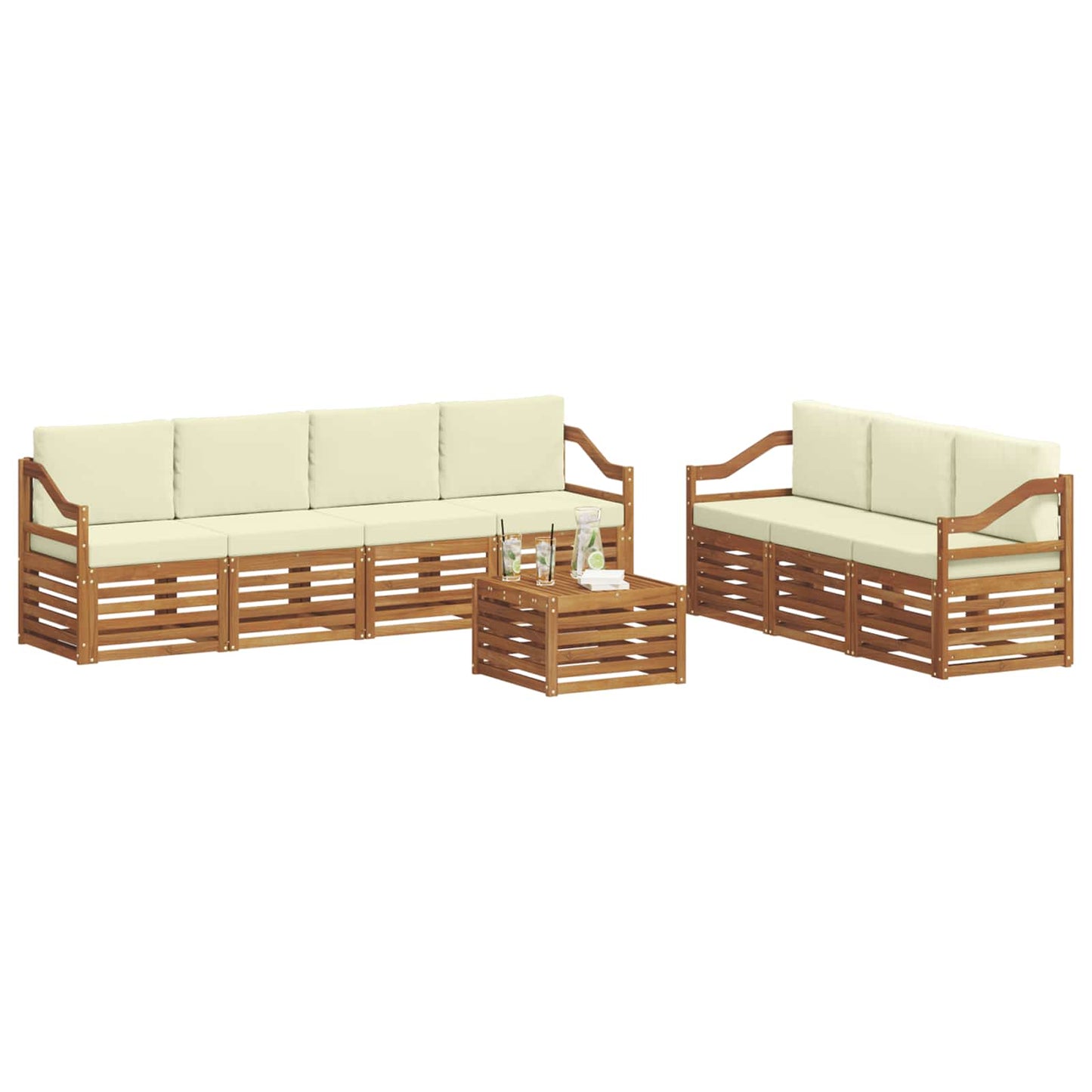 vidaXL Σετ Καναπέ 8 pcs Φυσικό και Κρέμα Στερεό Ξύλο Ακακίας