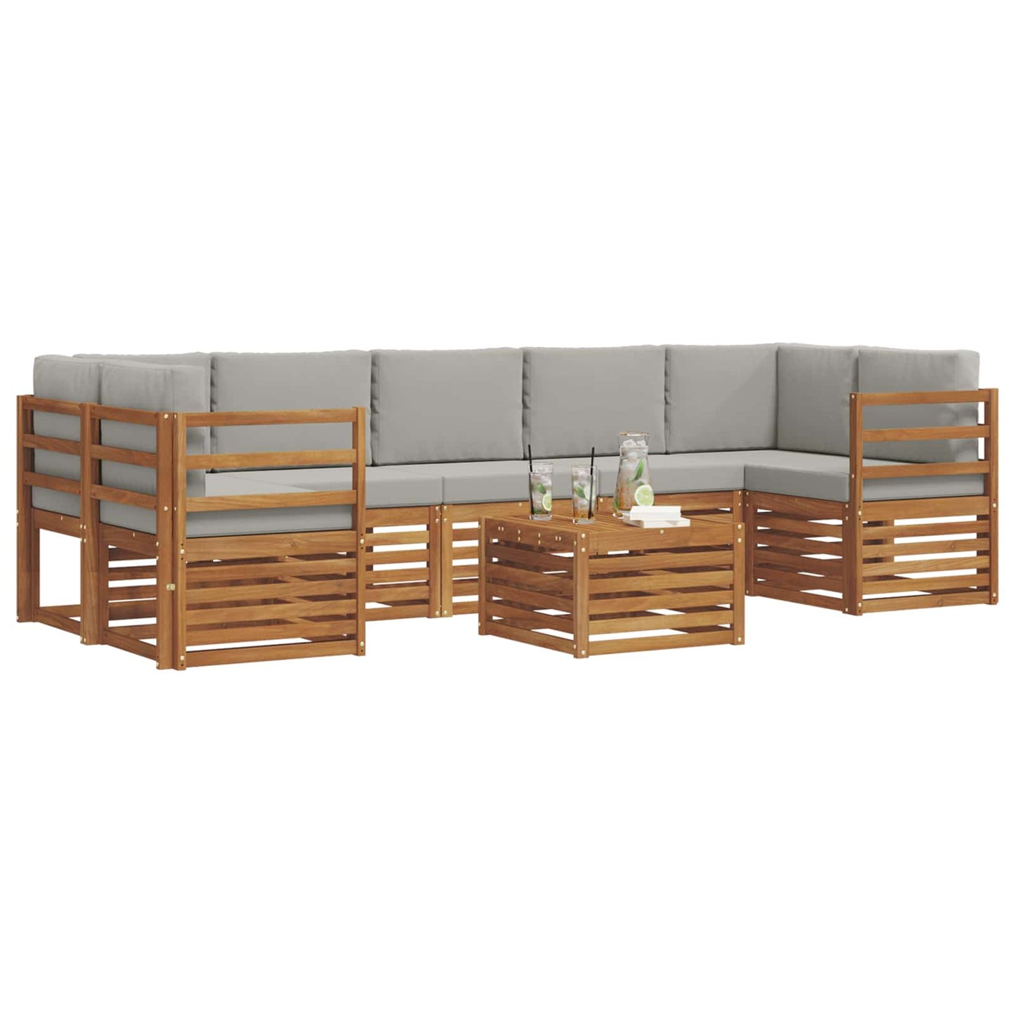 vidaXL Σειρά Καναπέ Εξωτερικού 8 pcs Φυσικό και Ανοιχτό Γκρι
