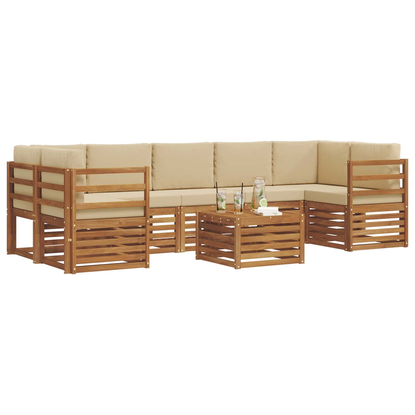 vidaXL Σειρά Καναπέ Εξωτερικού με μαξιλάρι 8 pcs Φυσικό και Μπεζ