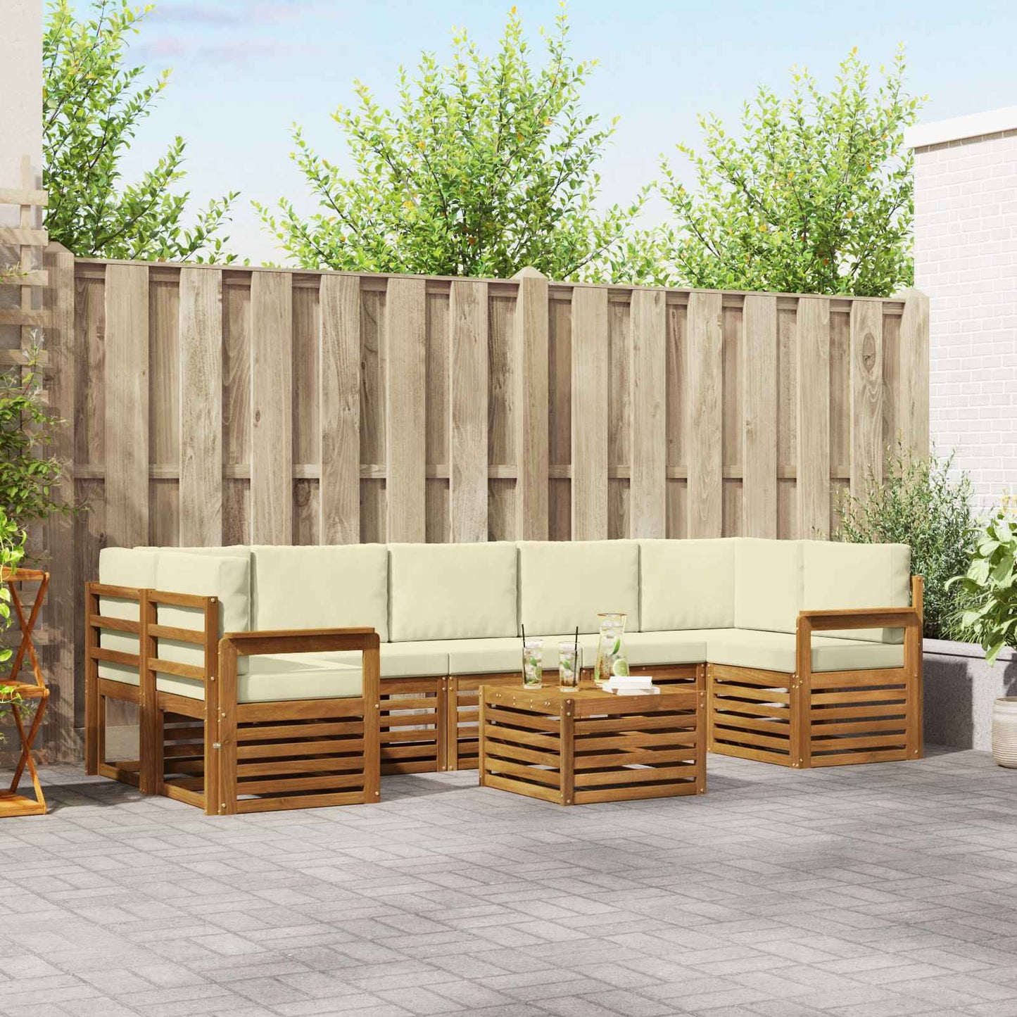 vidaXL Σειρά Καναπέ Εξωτερικού με μαξιλάρι 8 pcs Φυσικό και Κρέμα