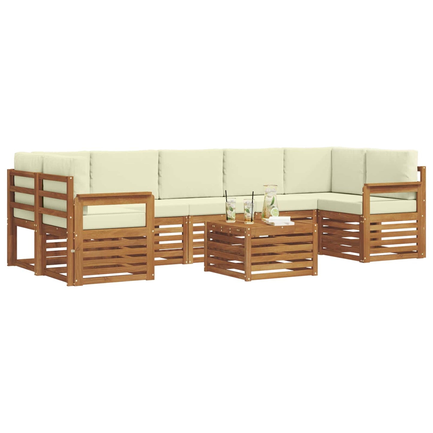 vidaXL Σειρά Καναπέ Εξωτερικού με μαξιλάρι 8 pcs Φυσικό και Κρέμα