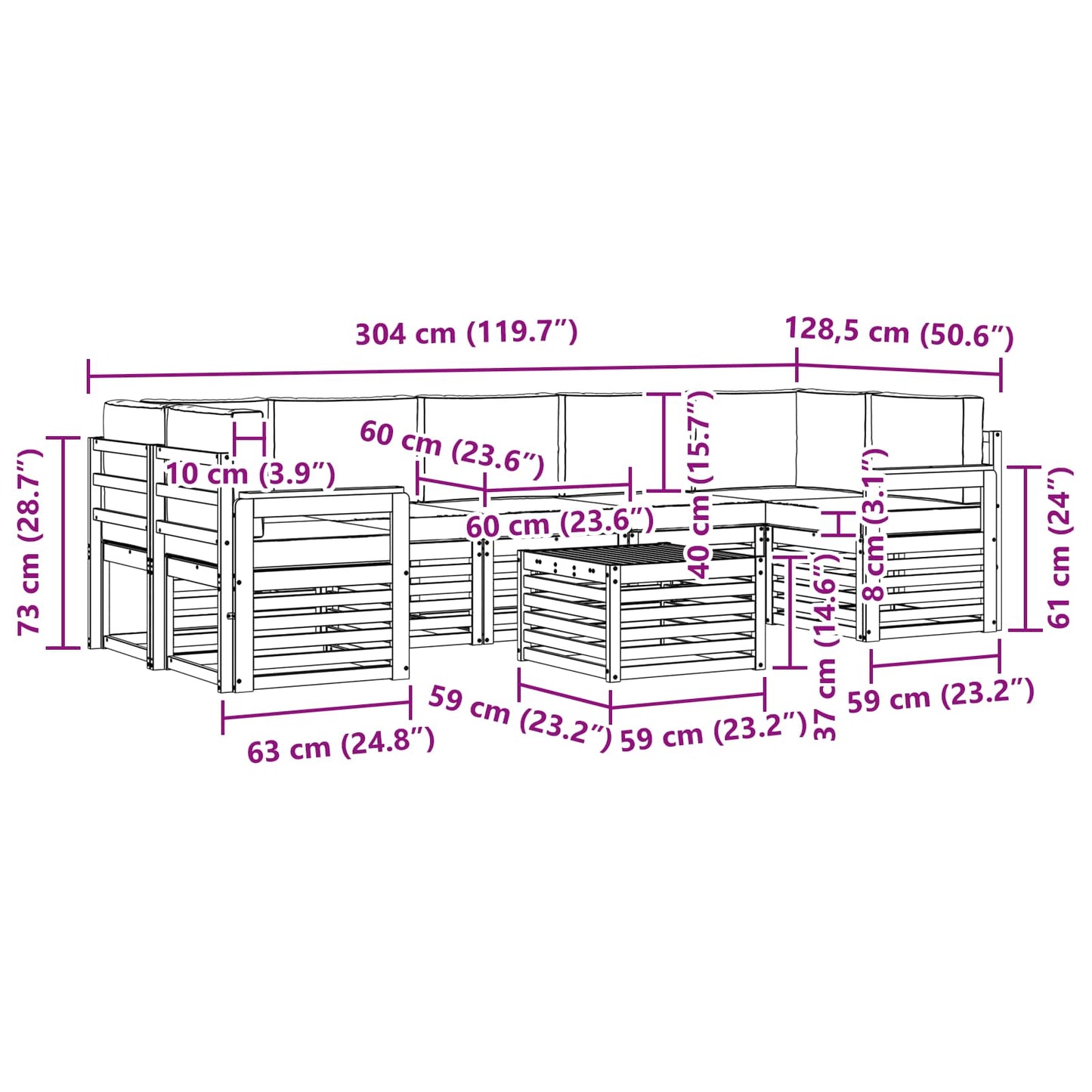 vidaXL Σειρά Καναπέ Εξωτερικού με μαξιλάρι 8 pcs Φυσικό και Κρέμα