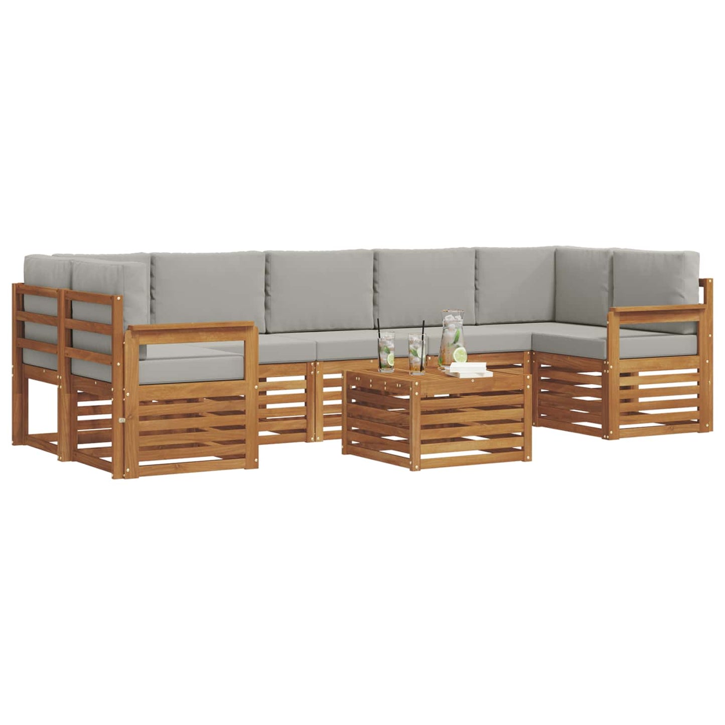 vidaXL Σειρά Καναπέ Εξωτερικού 8 pcs Φυσικό και Ανοιχτό Γκρι