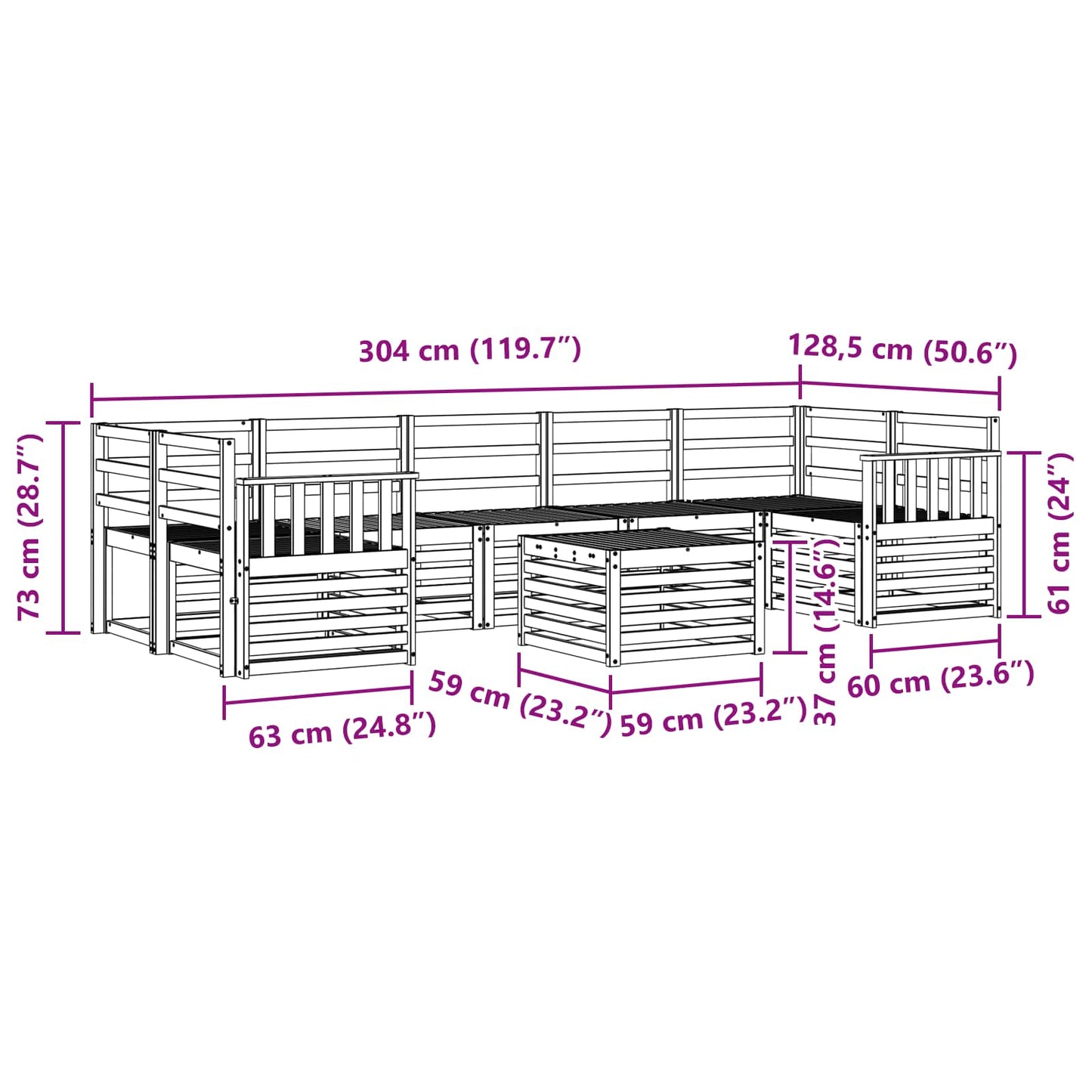 vidaXL Σετ Καναπέ 8 pcs Φυσικό Στερεό Ξύλο Ακακίας