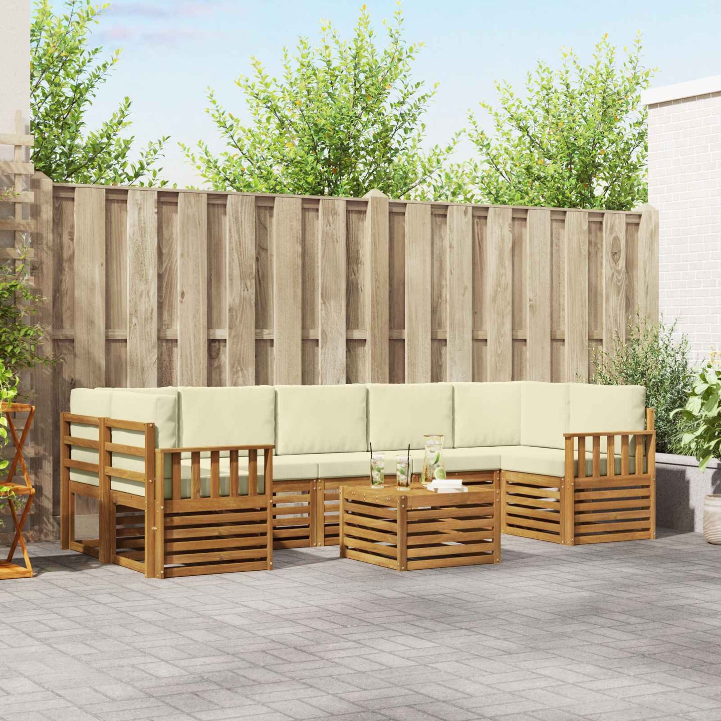vidaXL Σειρά Καναπέ Εξωτερικού με μαξιλάρι 8 pcs Φυσικό και Κρέμα