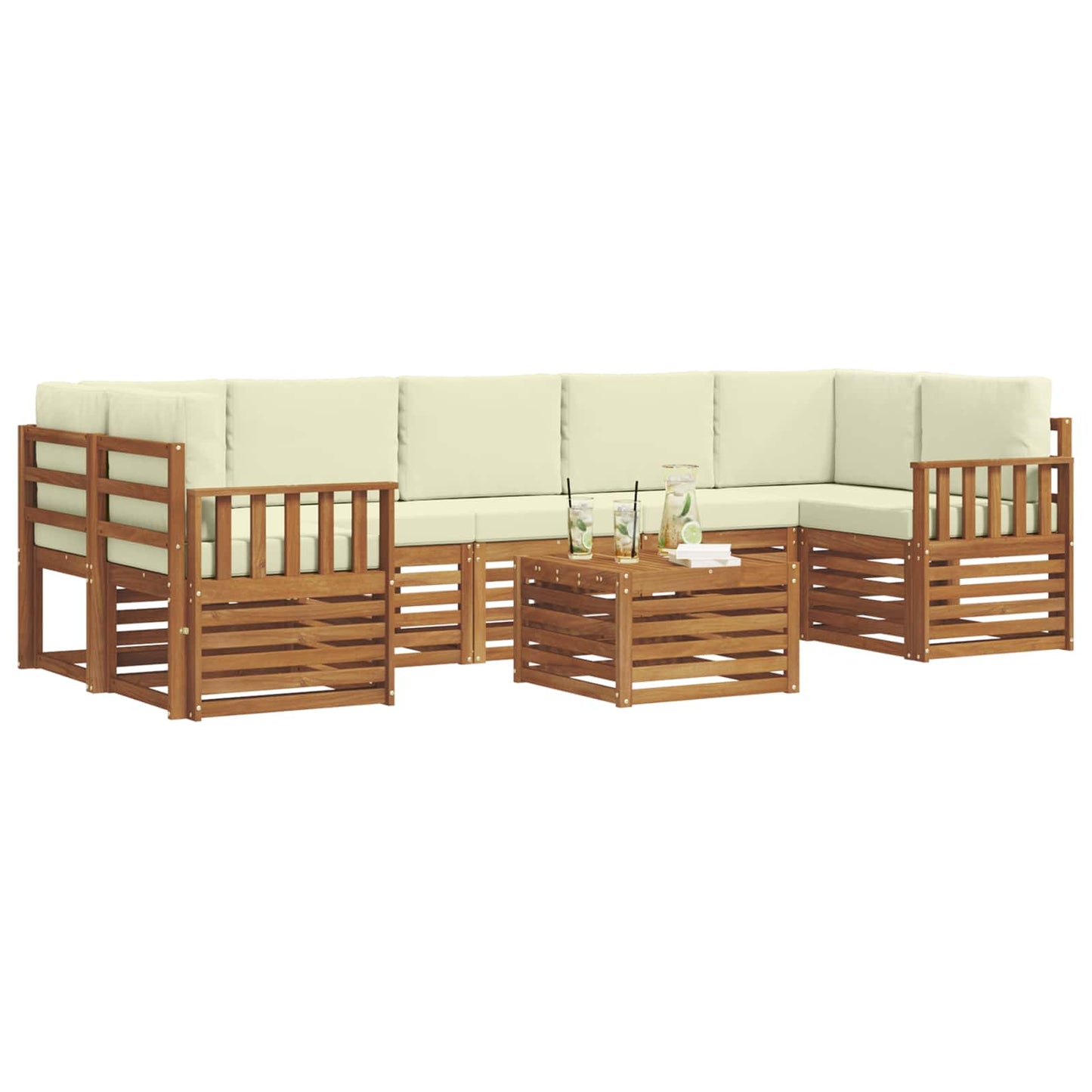 vidaXL Σειρά Καναπέ Εξωτερικού με μαξιλάρι 8 pcs Φυσικό και Κρέμα