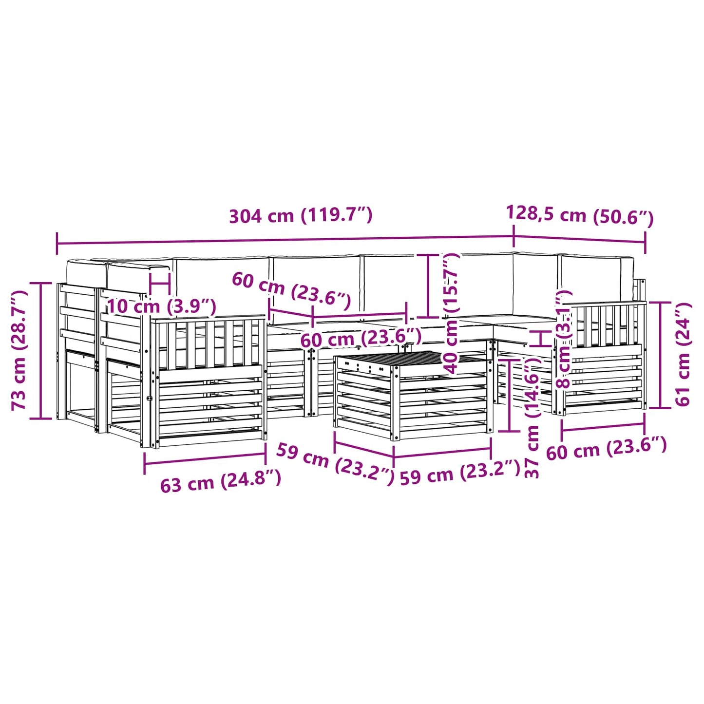 vidaXL Σειρά Καναπέ Εξωτερικού με μαξιλάρι 8 pcs Φυσικό και Ανθρακί