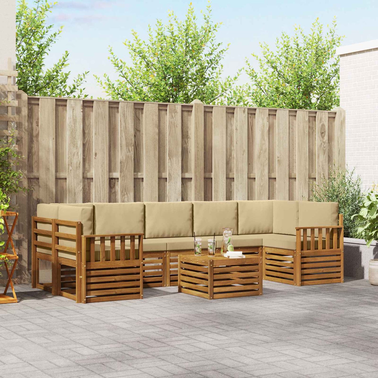 vidaXL Σειρά Καναπέ Εξωτερικού με μαξιλάρι 8 pcs Φυσικό και Μπεζ