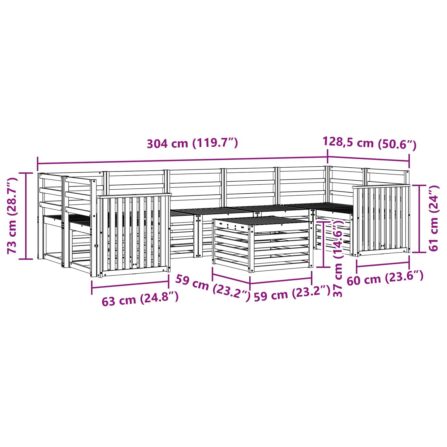 vidaXL Σετ Καναπέ 8 pcs Φυσικό Στερεό Ξύλο Ακακίας
