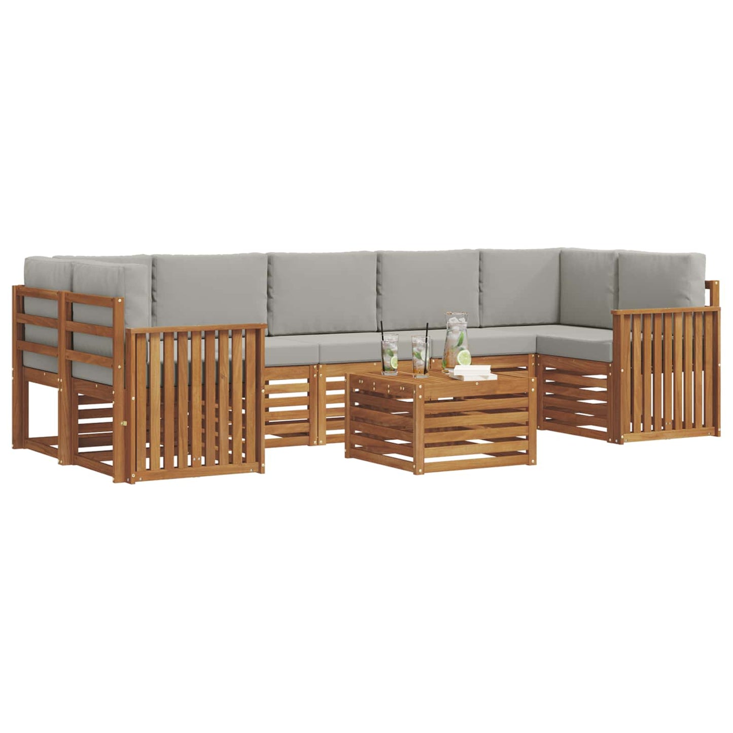 vidaXL Σειρά Καναπέ Εξωτερικού 8 pcs Φυσικό και Ανοιχτό Γκρι