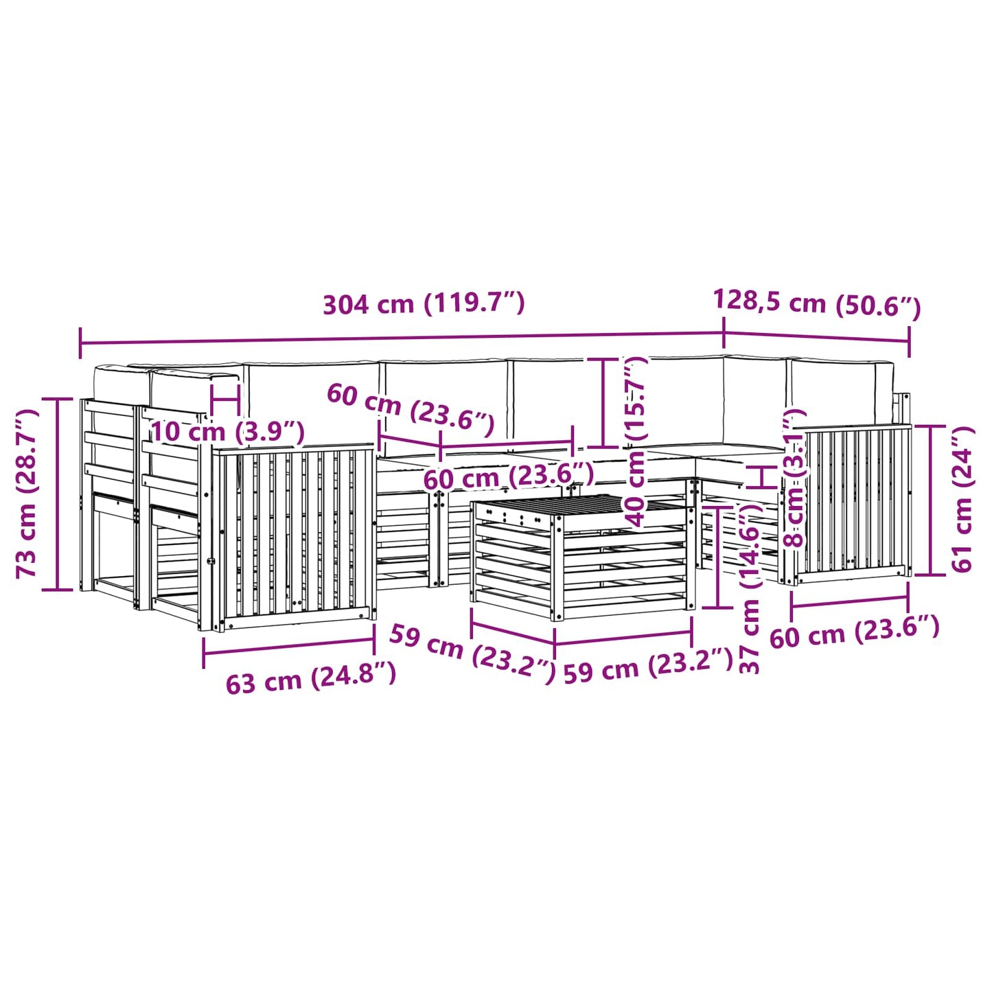 vidaXL Σειρά Καναπέ Εξωτερικού 8 pcs Φυσικό και Ανοιχτό Γκρι